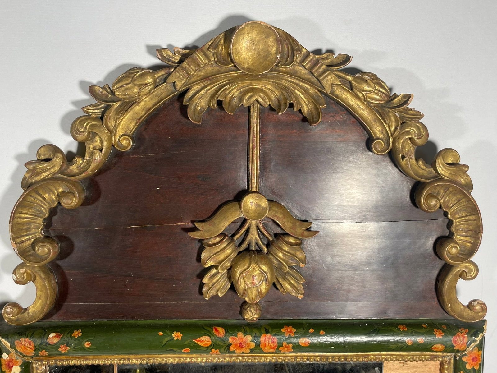 A Pair Of Rococo-Style Partially Gilt Green And Enamel-Painted Stained Mahogany Mirrors - 9