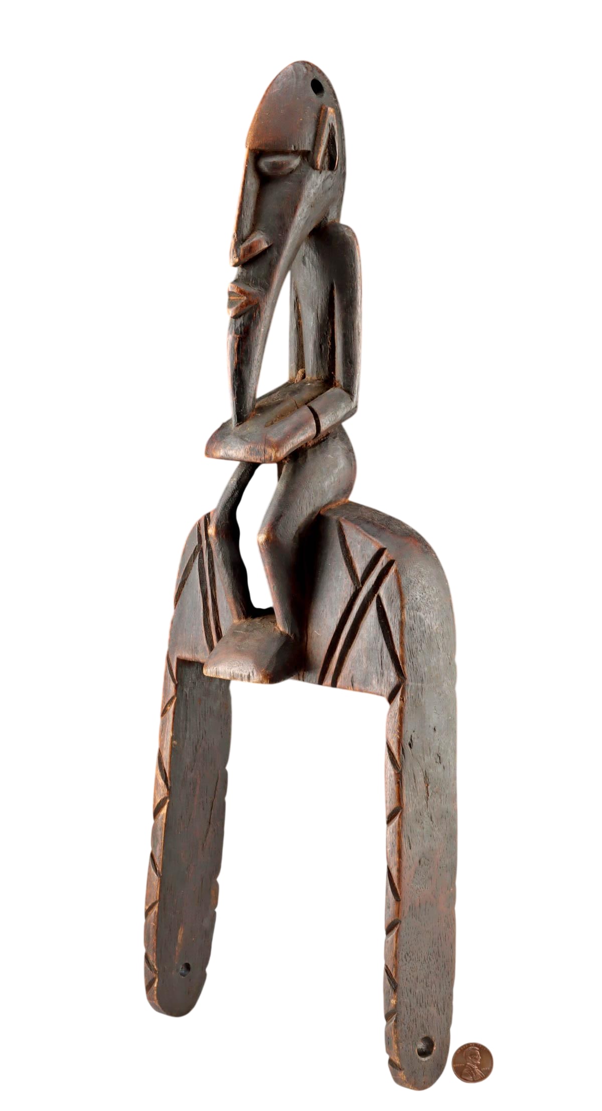 A Large African Senufo Wood Heddle Pulley w/ Figure, Mid-20th Century (1 of 3)