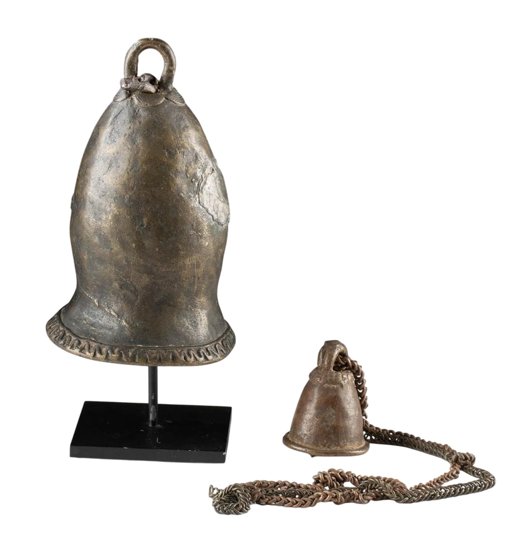 Two Nigerian Yoruba Brass Altar Bells & Chain, Late 19th to Mid-20th Century (1 of 3)