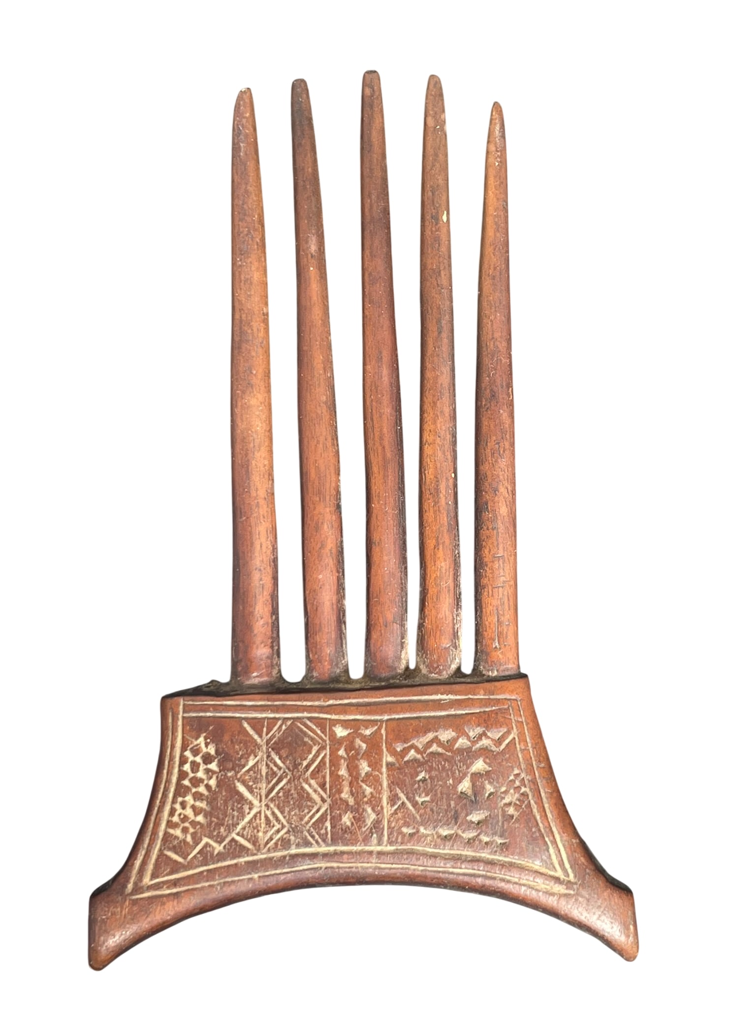An African Ashanti/Baule Wood Hair Comb: 5 in. long, 3.1/8 in. wide. From the Collection of a Private Long Island Collector.