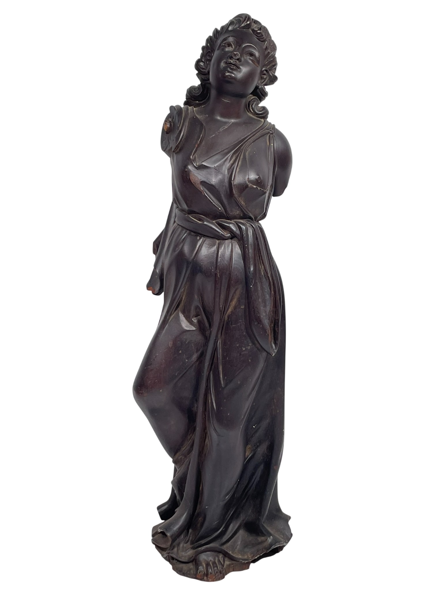 A Victorian Style Carved Wood Statue of a Young Lady: 35 in. high, 9.1/2 in. wide.