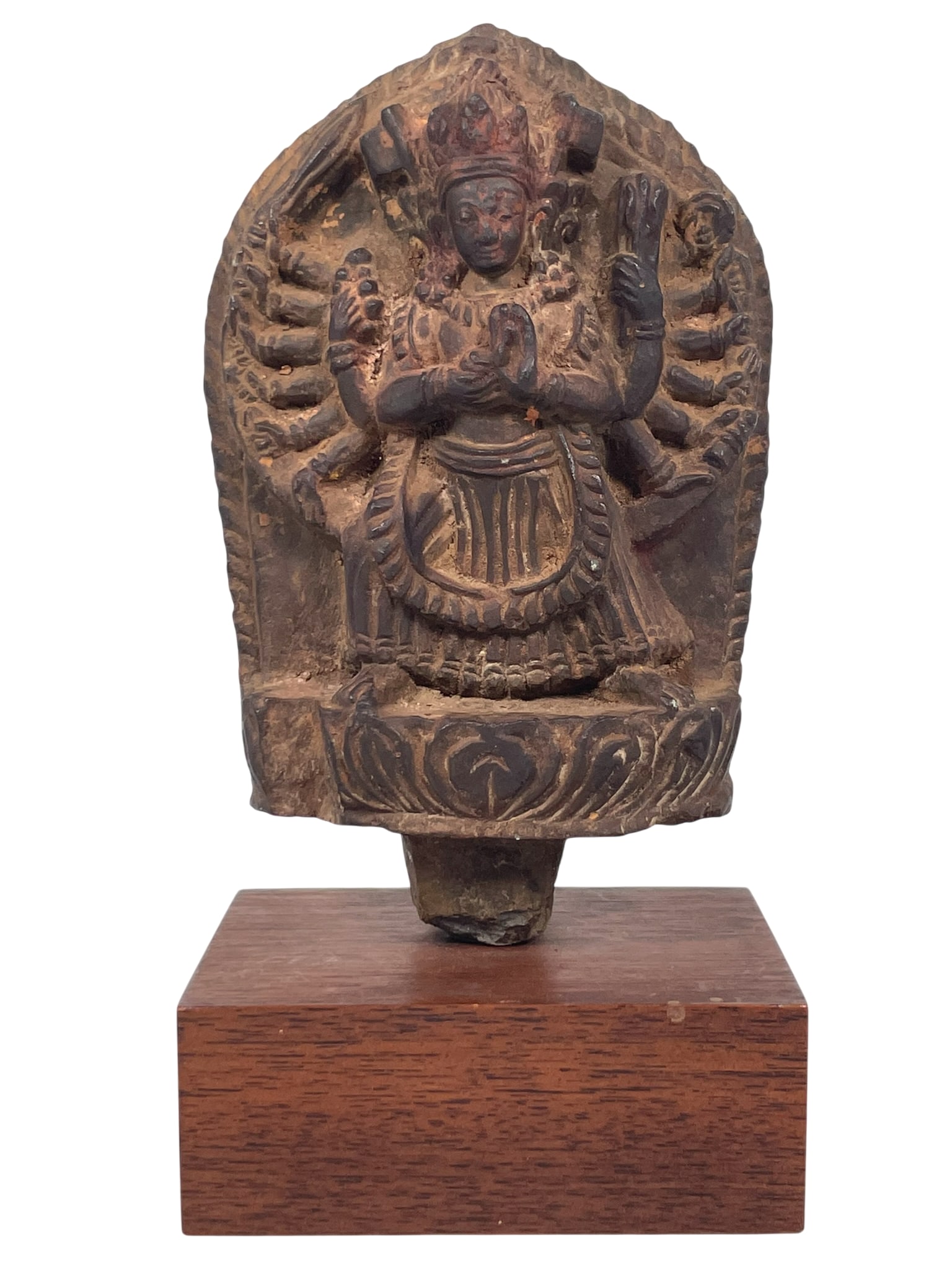 A Tibetan Stone Carving of Vishnu: 8 in. high, 4 in. wide overall including the stand.