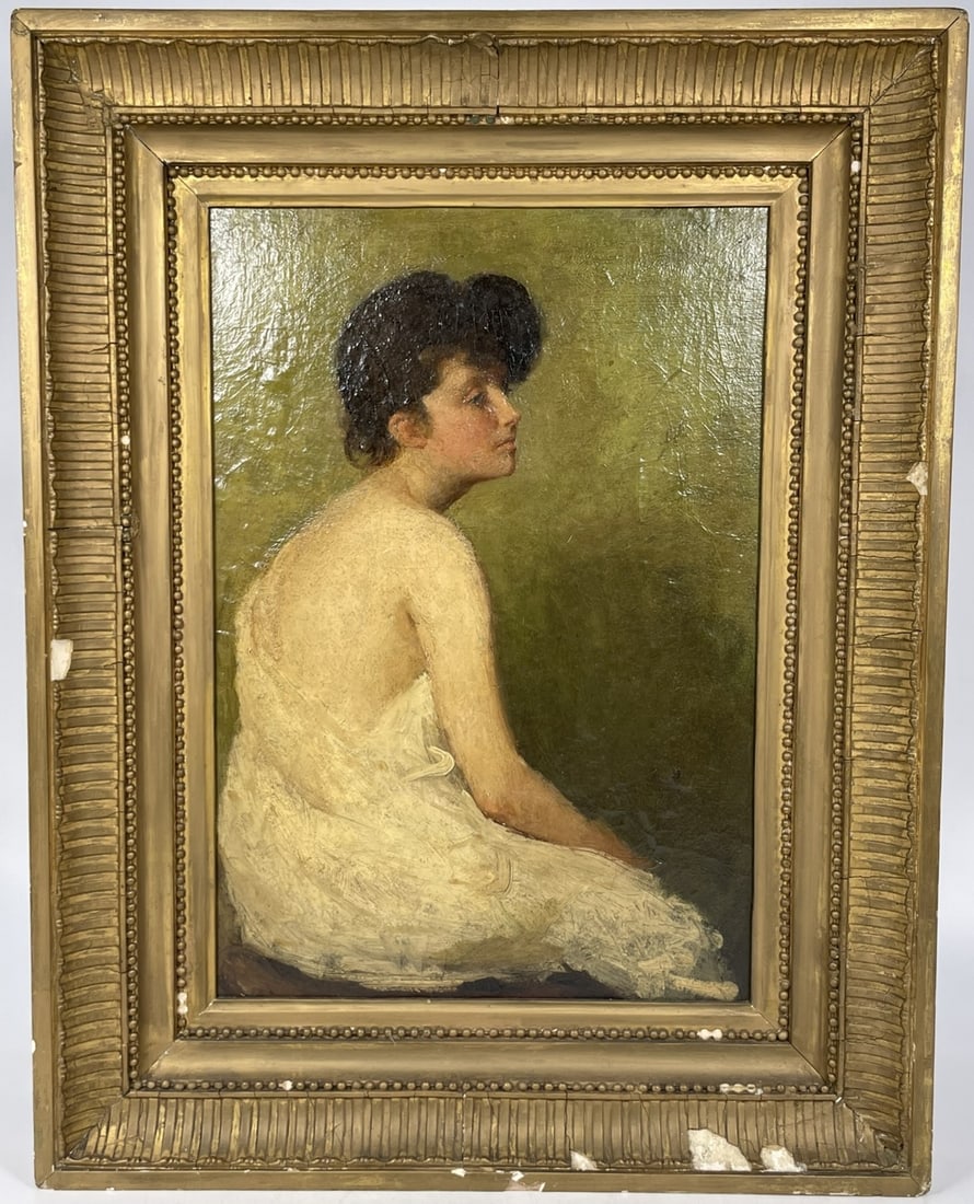 An Painting of a Young Lady: 23 in. x 17.1/2 in. overall including the frame.