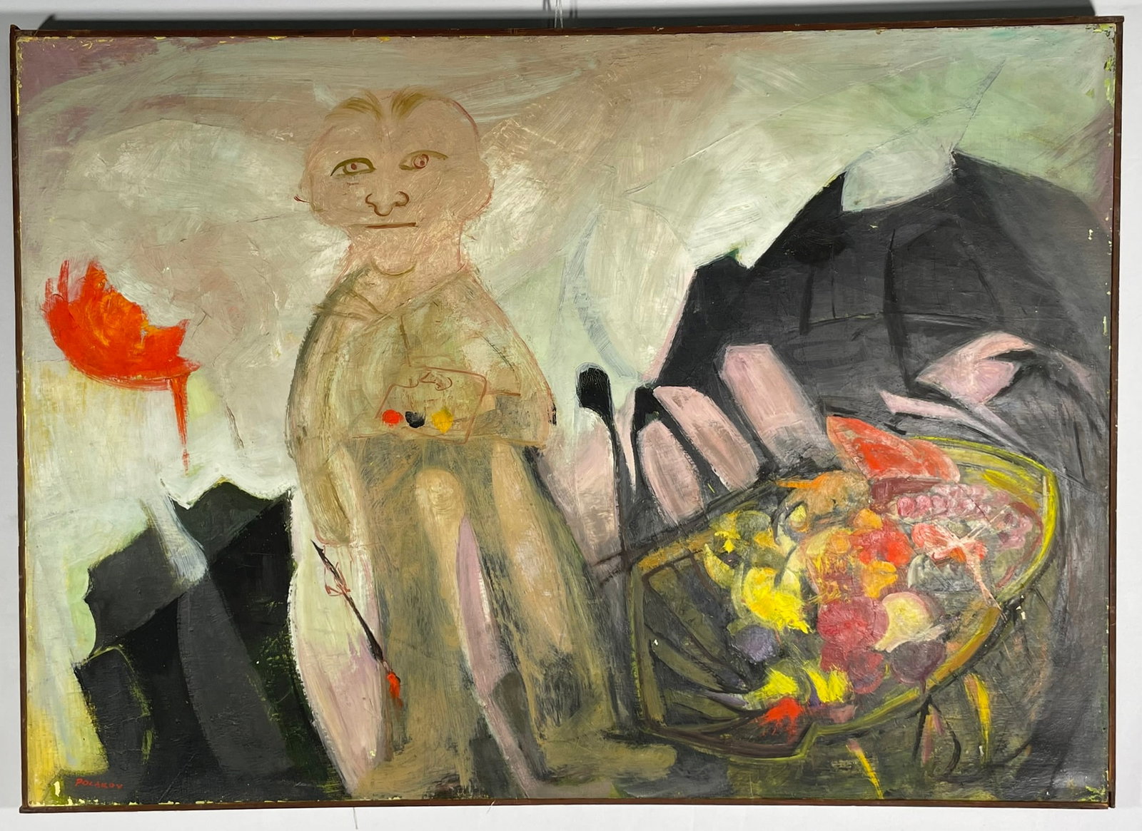 A Painting 'My Teacher Saw it All', Signed Polakov: 42.3/4 in. x 30.1/2 in. overall including the frame.
