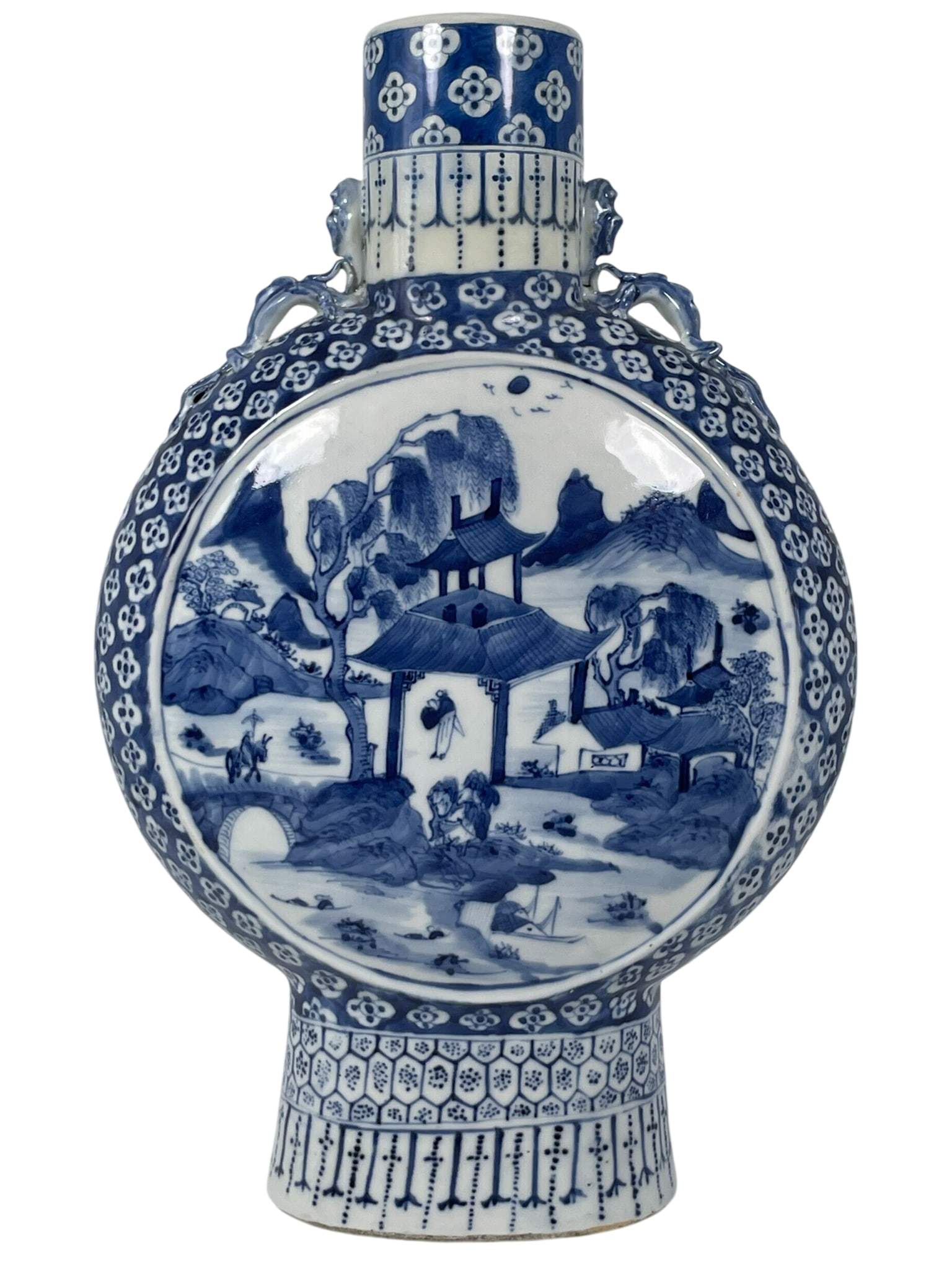 A Chinese Blue and White 'Medallion' 'Landscape' Porcelain Moon Flask (1 of 17)