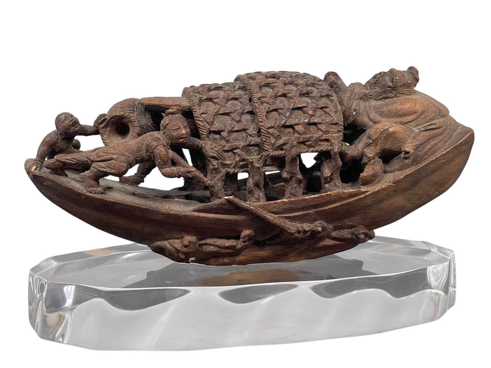 A Carved Bamboo Sculpture of a Boat and Figural Group (1 of 15)