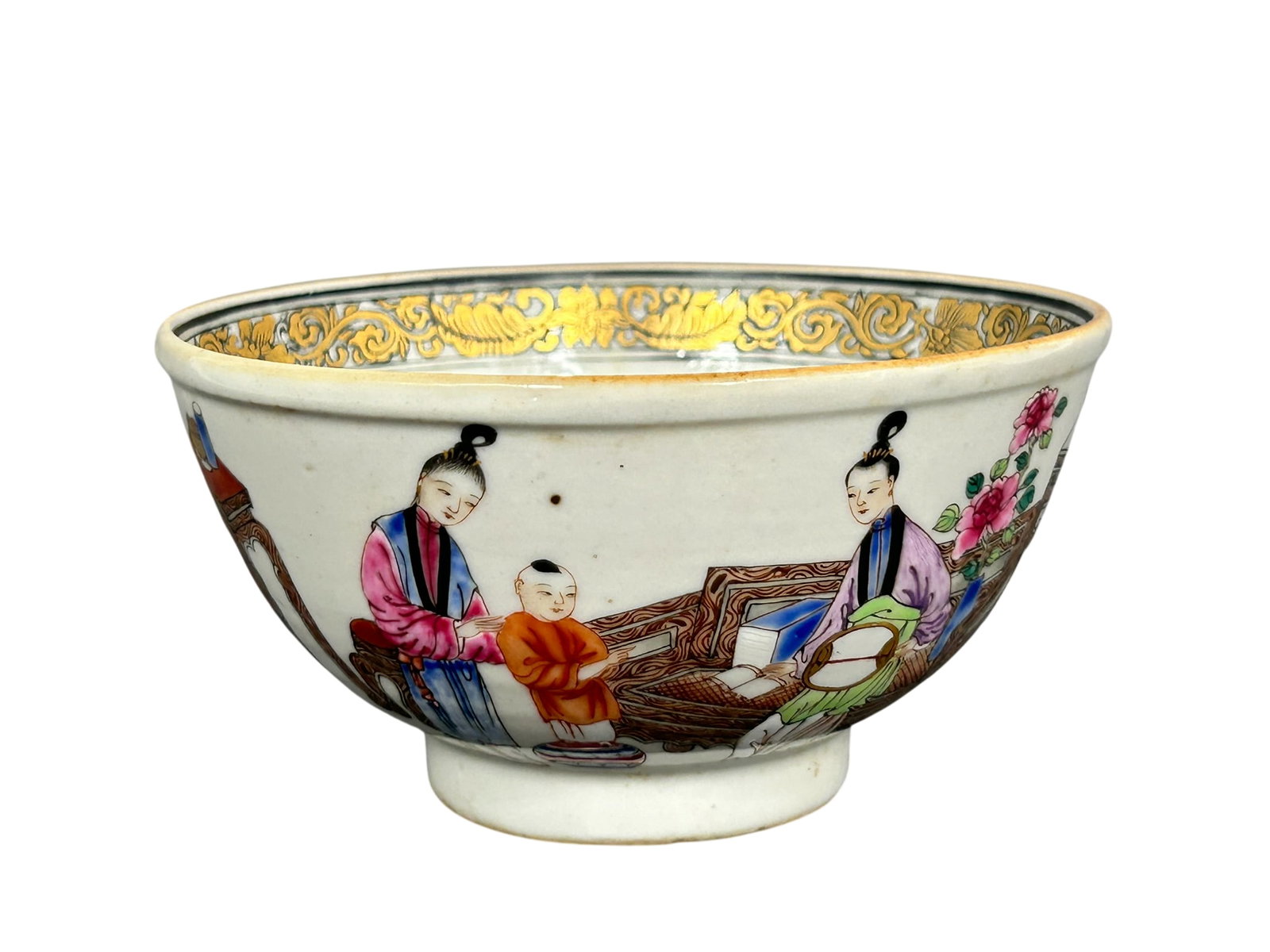 A Chinese Export Famille Rose 'Ladies and Boy' Bowl, 18th Century: 2.1/4 in. high, 4.1/4 in. diam.