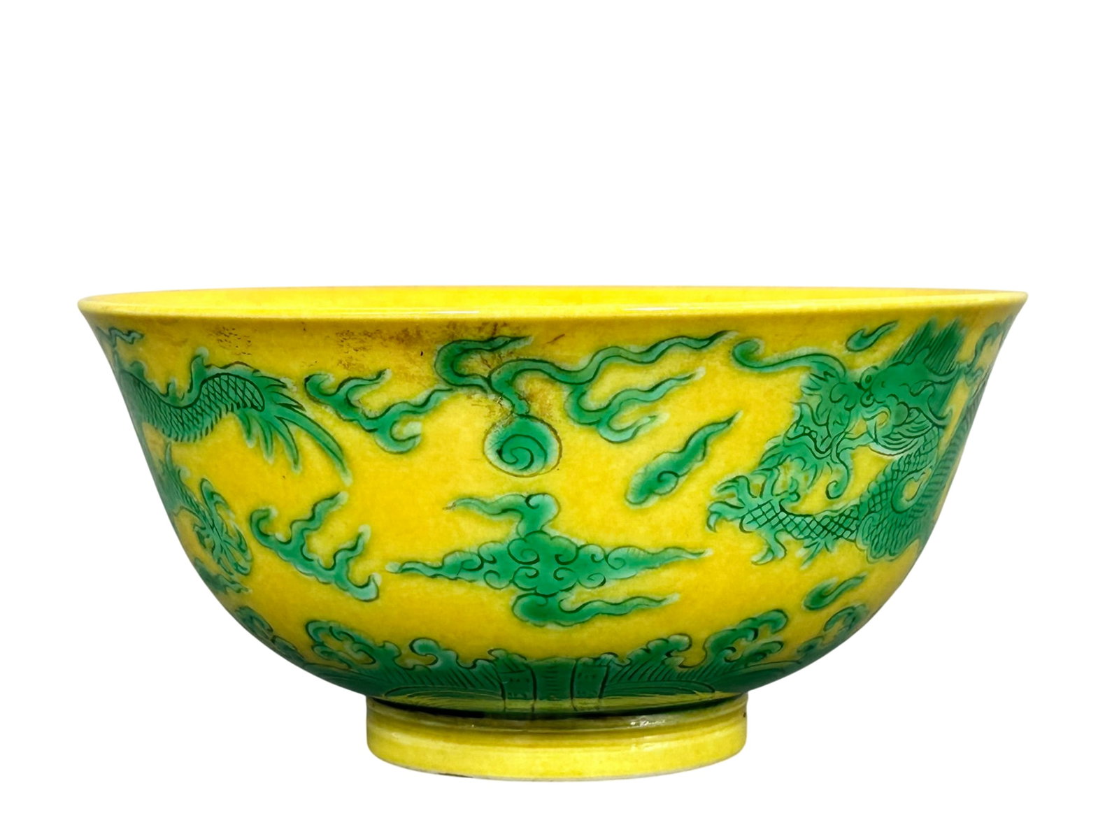 A Chinese Yellow-Glazed Green-Enamelled 'Dragon' Porcelain Bowl, Daoguang Mark and of the Period,: 2.1/4 in. high, 4.1/2 in. diam.