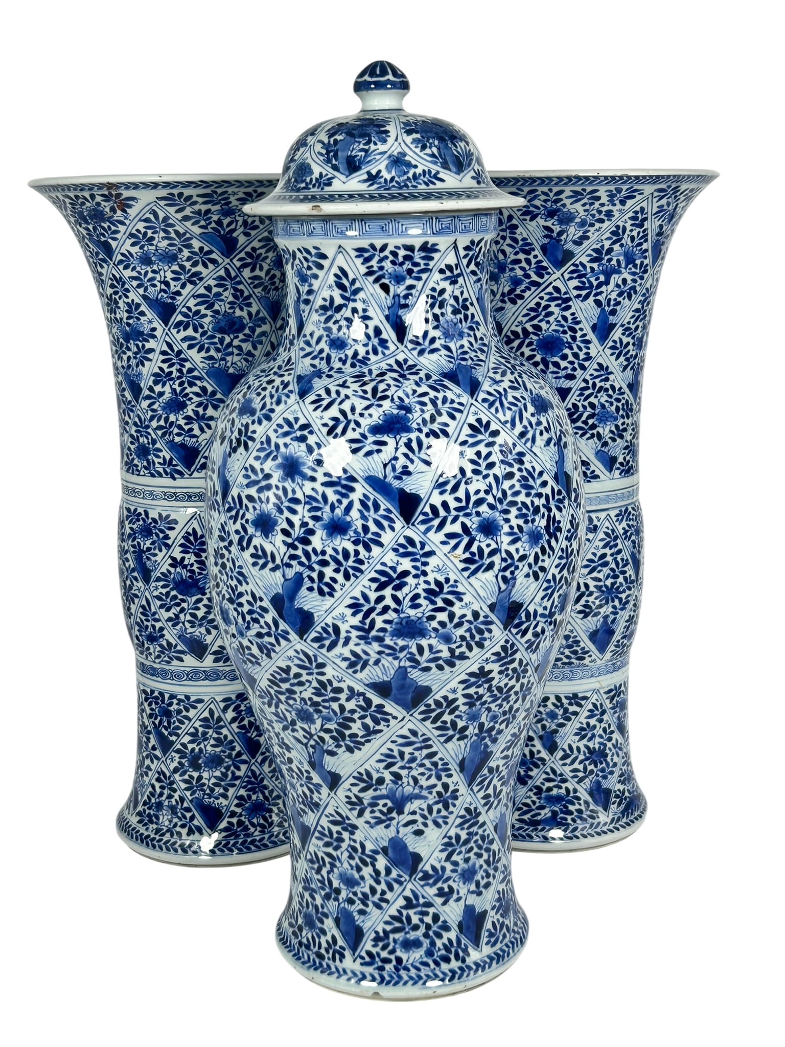 Sotheby's Provenance: A Group of Three Large Blue and White 'Floral' Garniture, Qing dynasty, Kangxi (1 of 20)