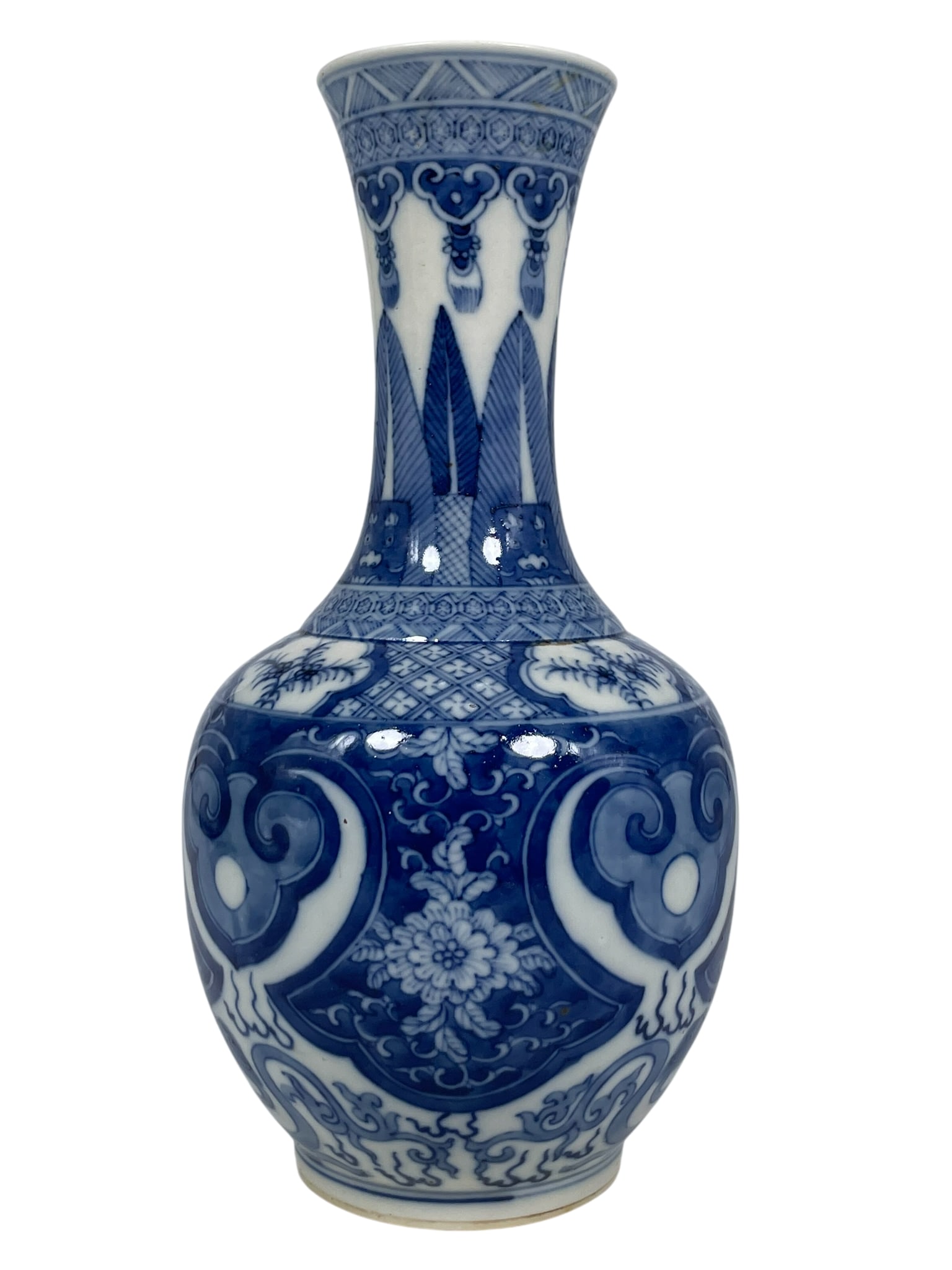 A Chinese Small Blue and White 'Flowers' Porcelain Vase, Late Qing Dynasty: 9 in. high, 4.1/2 in. wide.