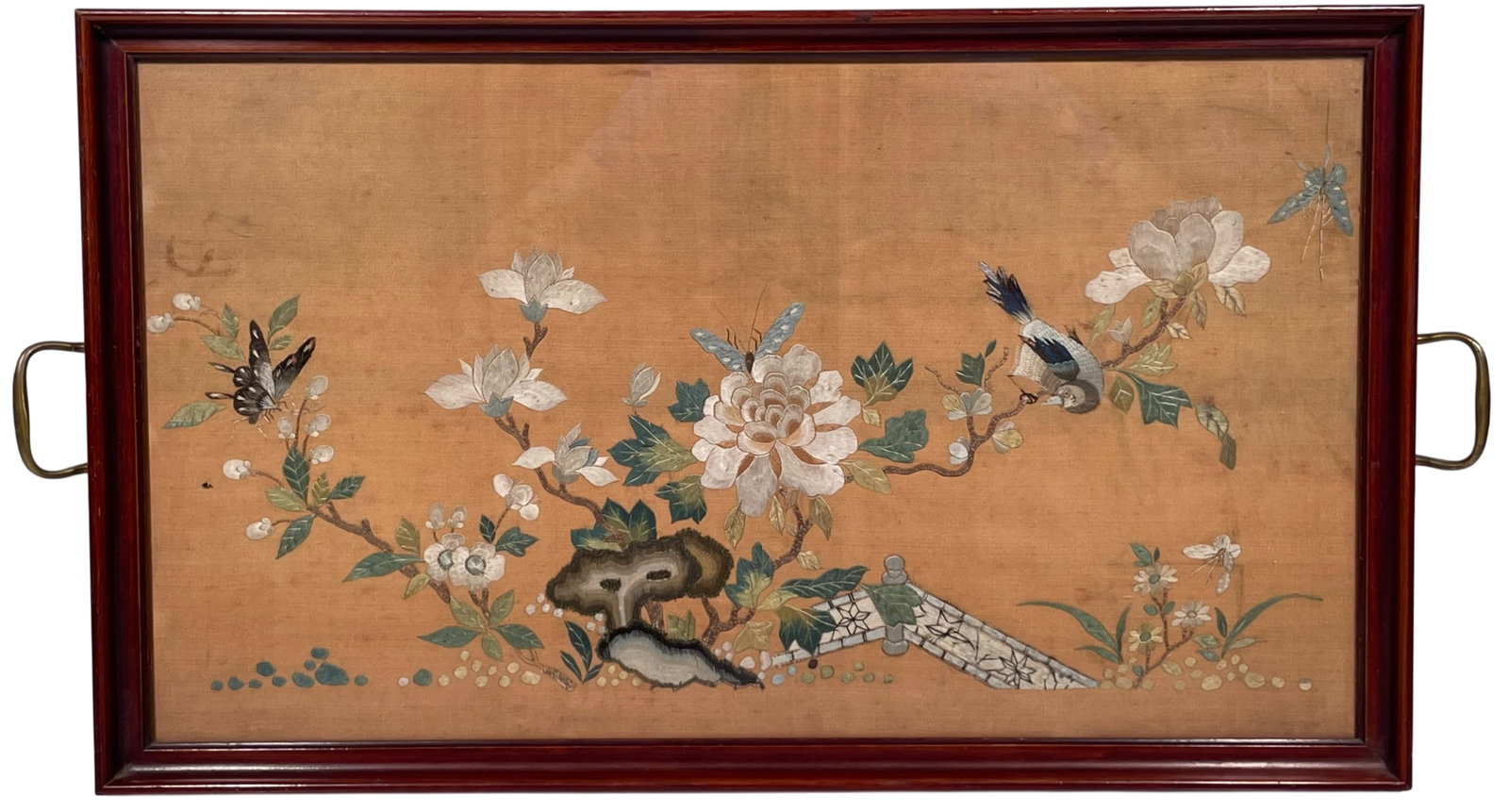 A Chinese Framed Silk Embroidered Panel Tray (1 of 12)