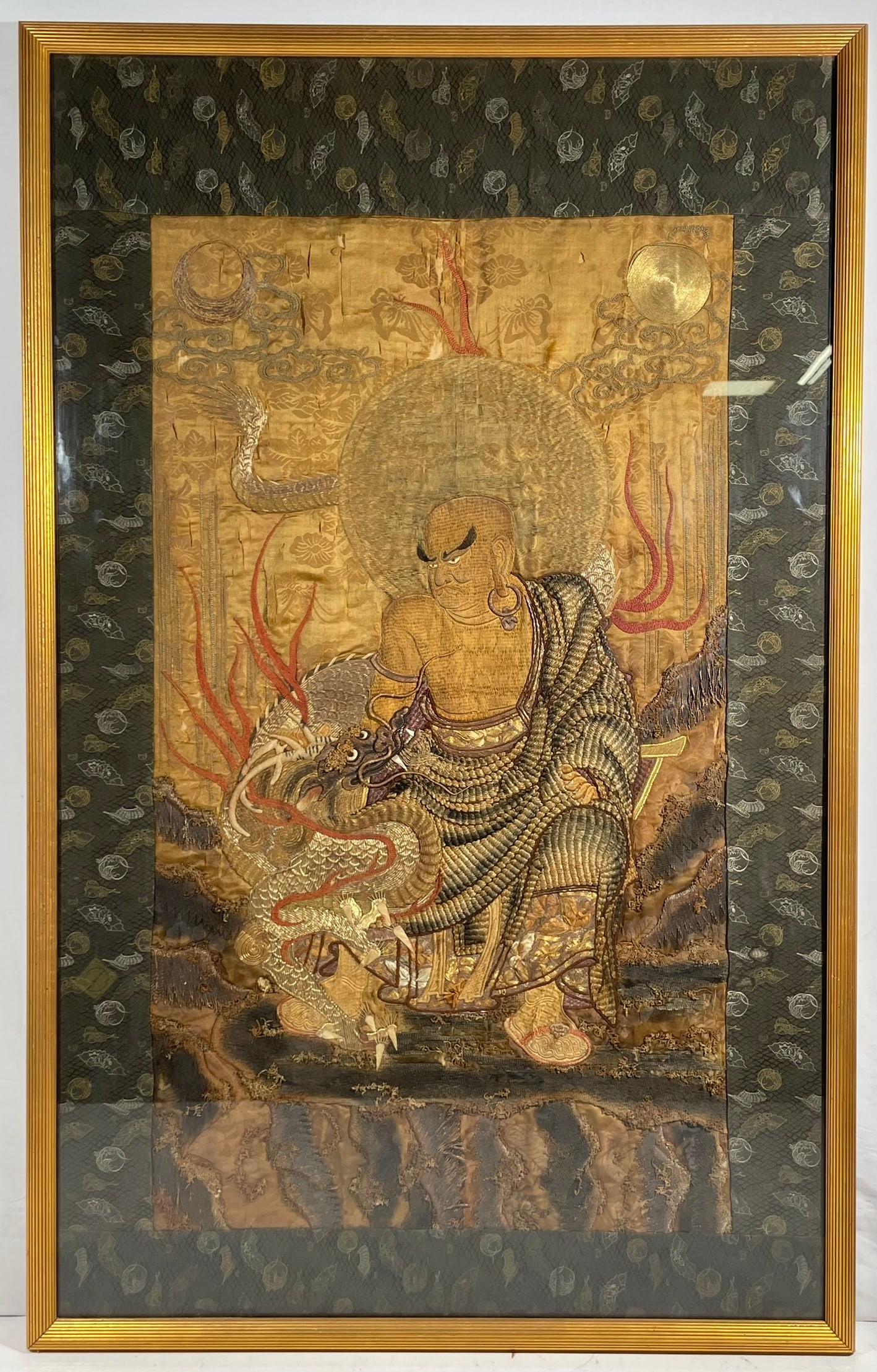 A Chinese Embroidered Silk Panel of Taming Dragon Arhat (Xianglong Luohan) (1 of 20)