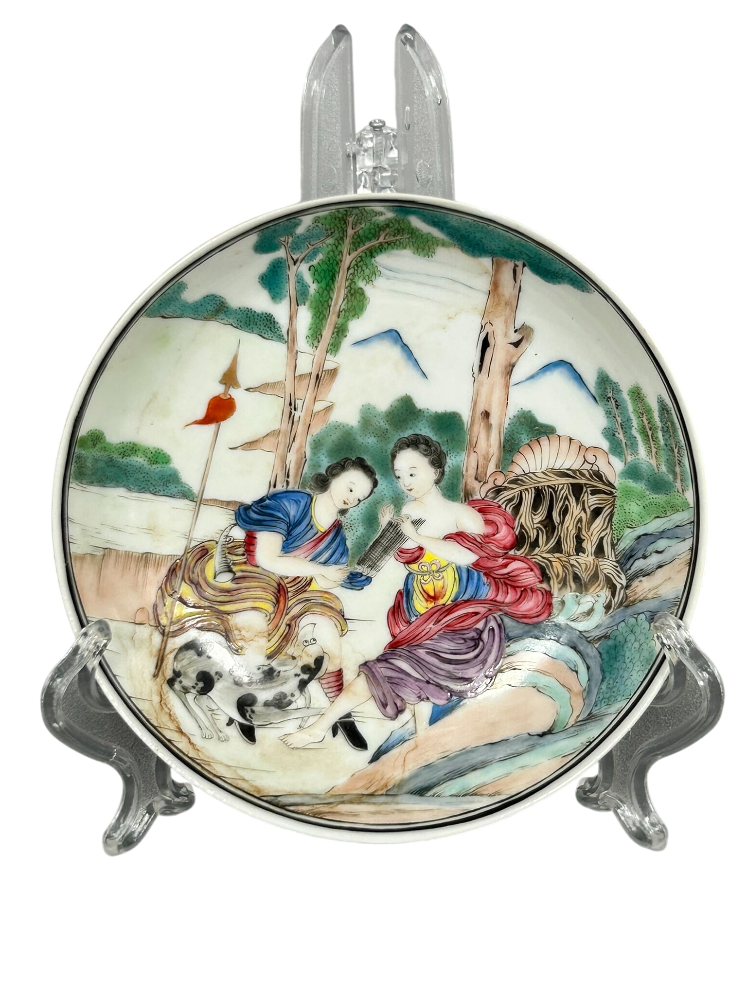 A Chinese Export Famille Rose 'Ladies' Porcelain Dish, 18th Century: 4.3/4 in. diam.