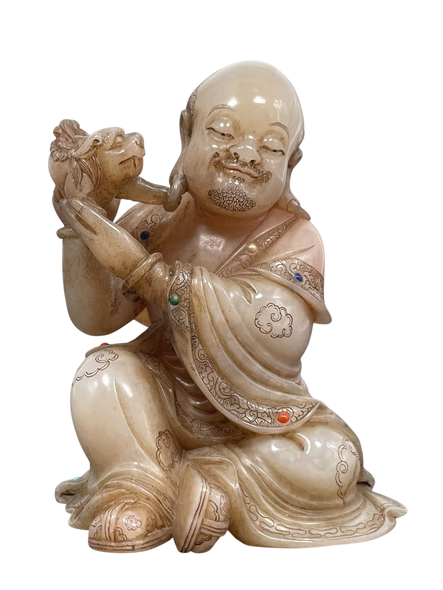 A Chinese Carved Shoushan Soapstone Figure of Luohan (1 of 13)