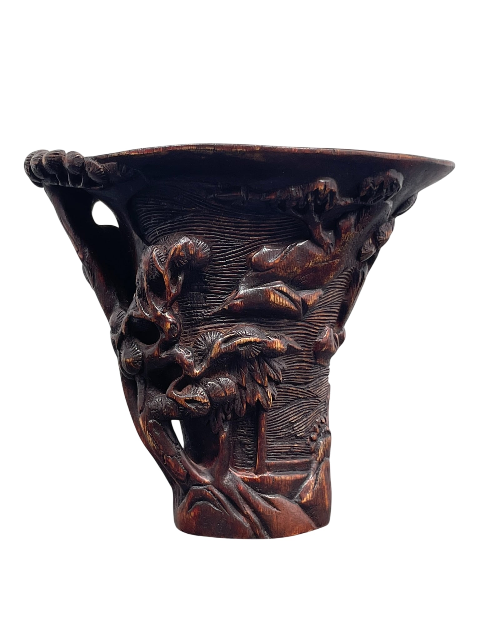 A Chinese Carved Agarwood 'Pine Tree' Libation Cup (1 of 12)