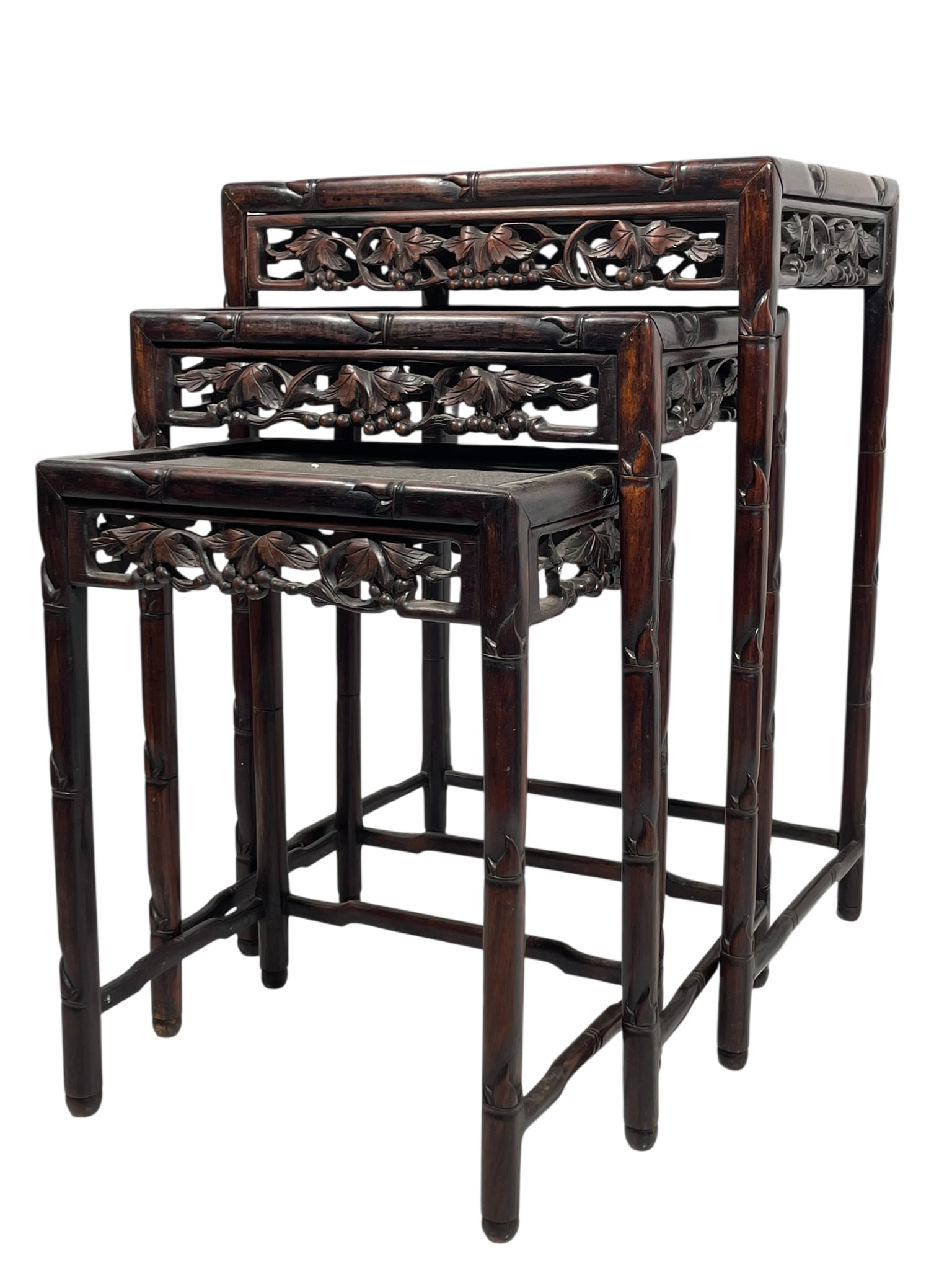 A Set of Three Chinese Carved Hongmu Nesting Tables (1 of 19)