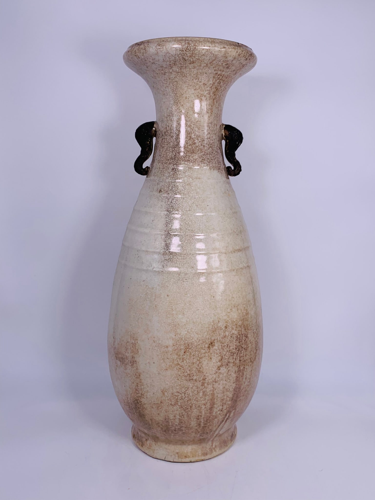 A Chinese Large Guan-Style Porcelain Vase: 24 in. high, 9.5 in. wide.