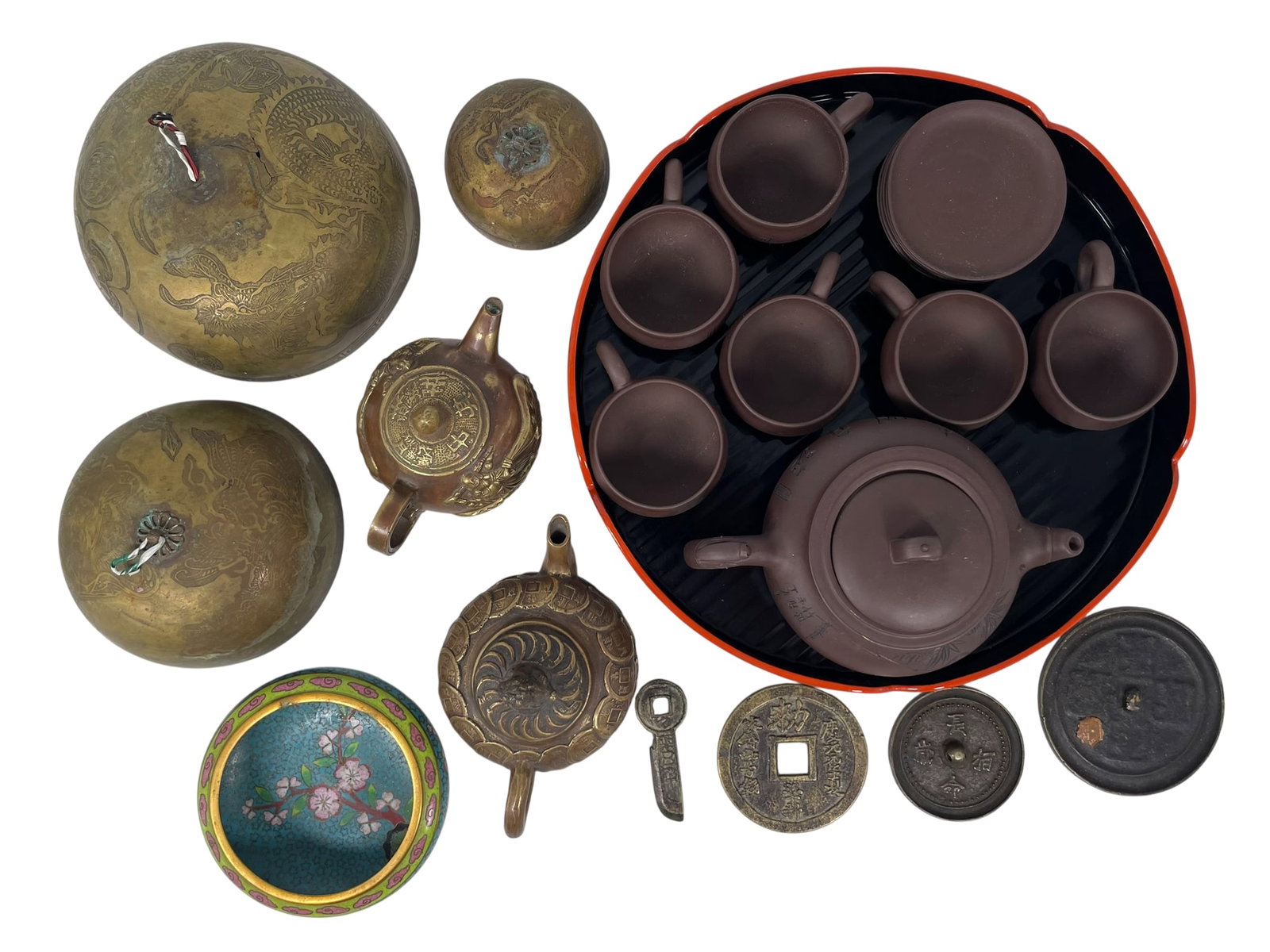 A Group of Chinese Yixing Pottery Tea Set and Ten Decorative Objects (1 of 20)