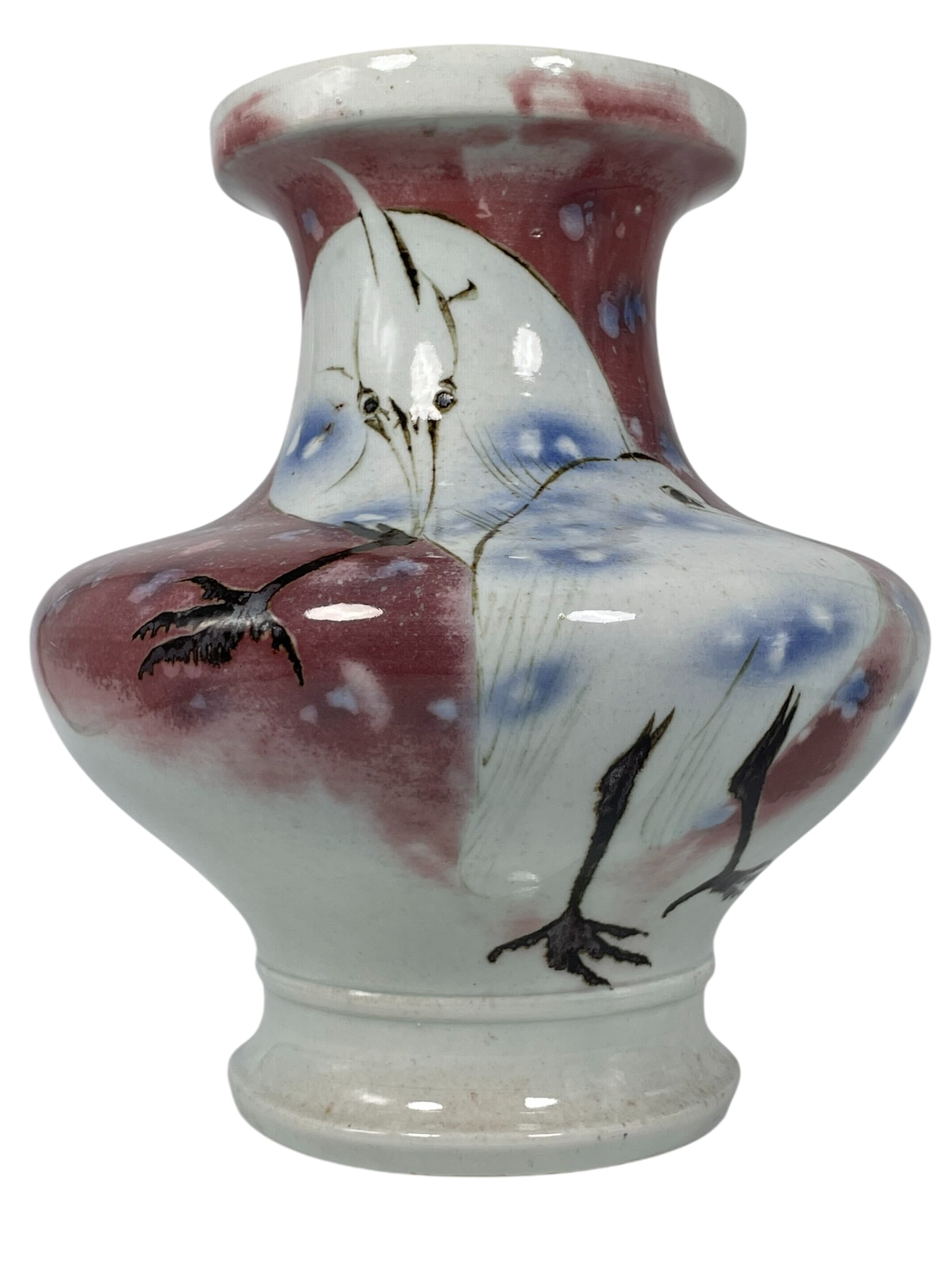 A Japanese Underglaze Blue and Red Decorated 'Egret' Porcelain Vase: 13.1/4 in. high, 11.3/4 in. wide.