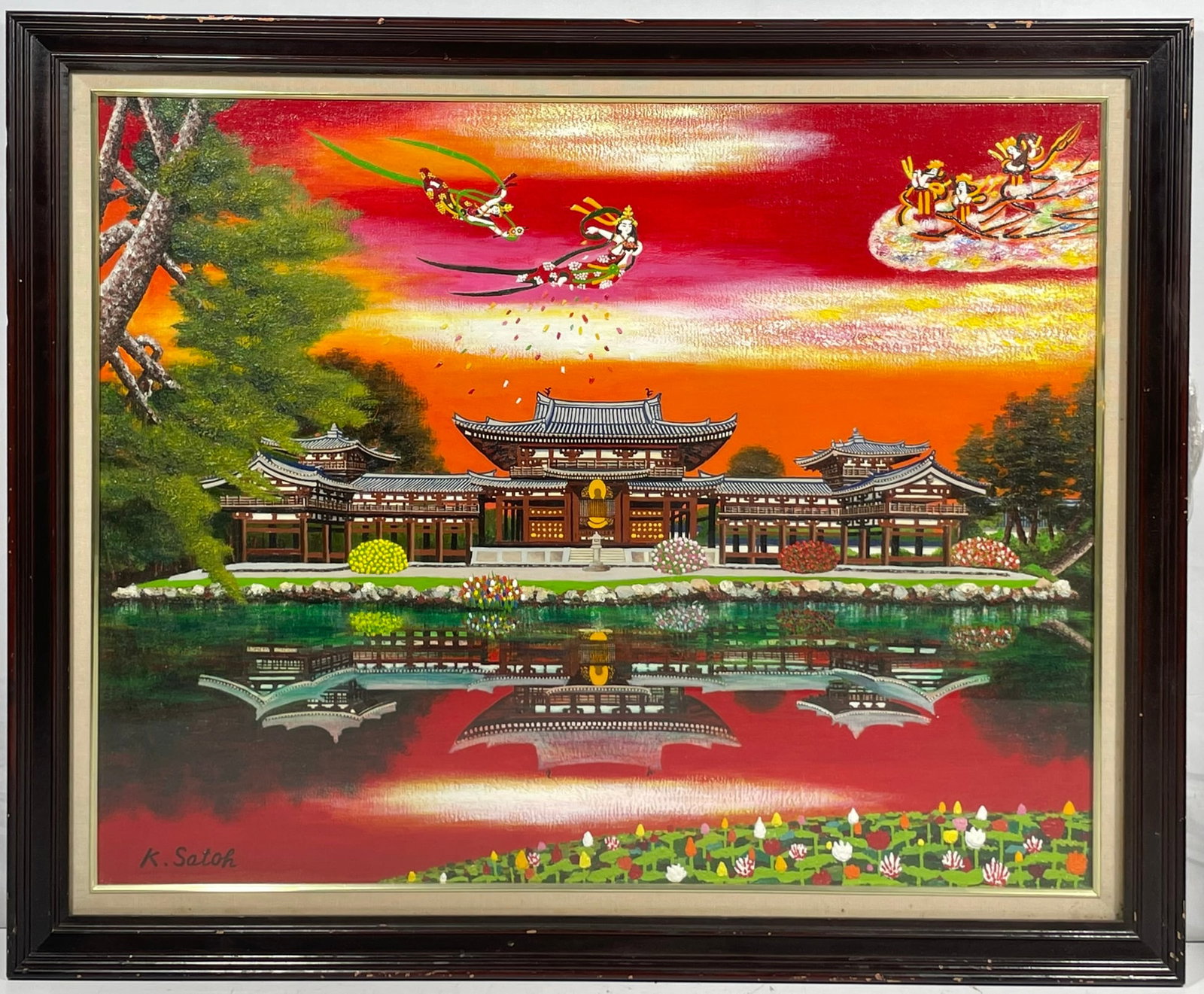 A Japanese Oil Painting: 41.1/4 in. x 34 in. overall including the frame.