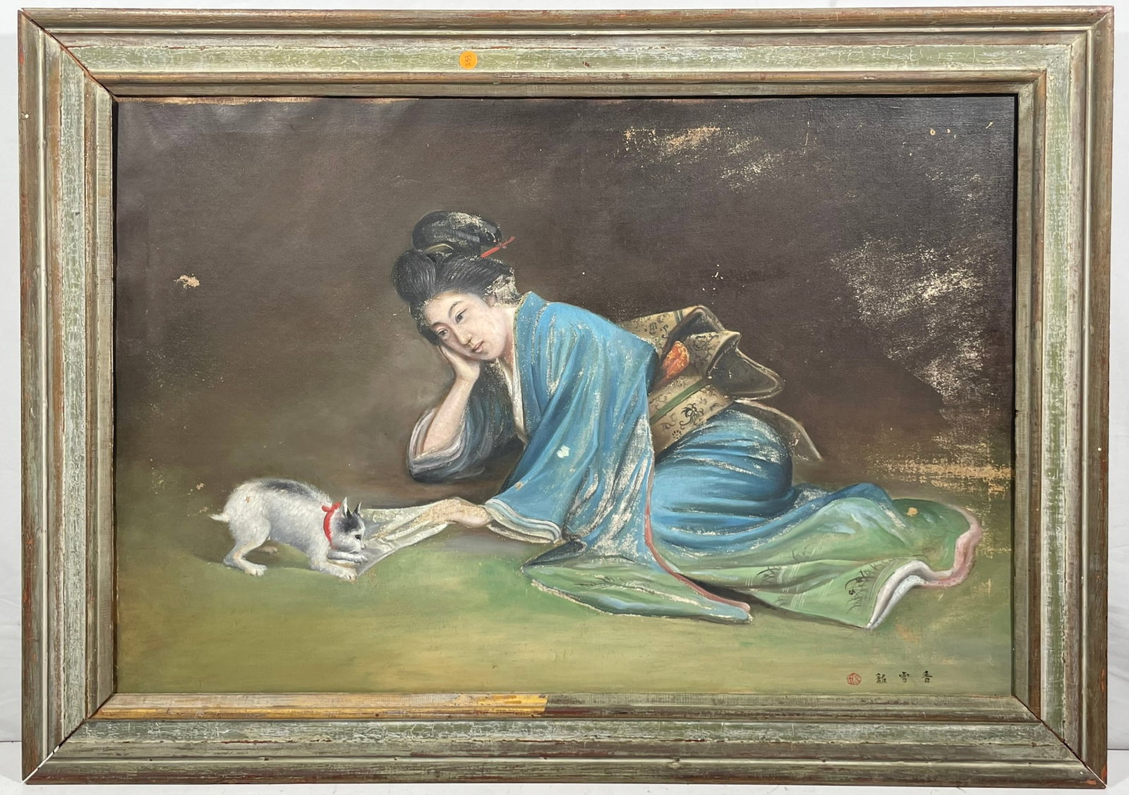 A Japanese Painting of a Lady and a Cat (1 of 13)