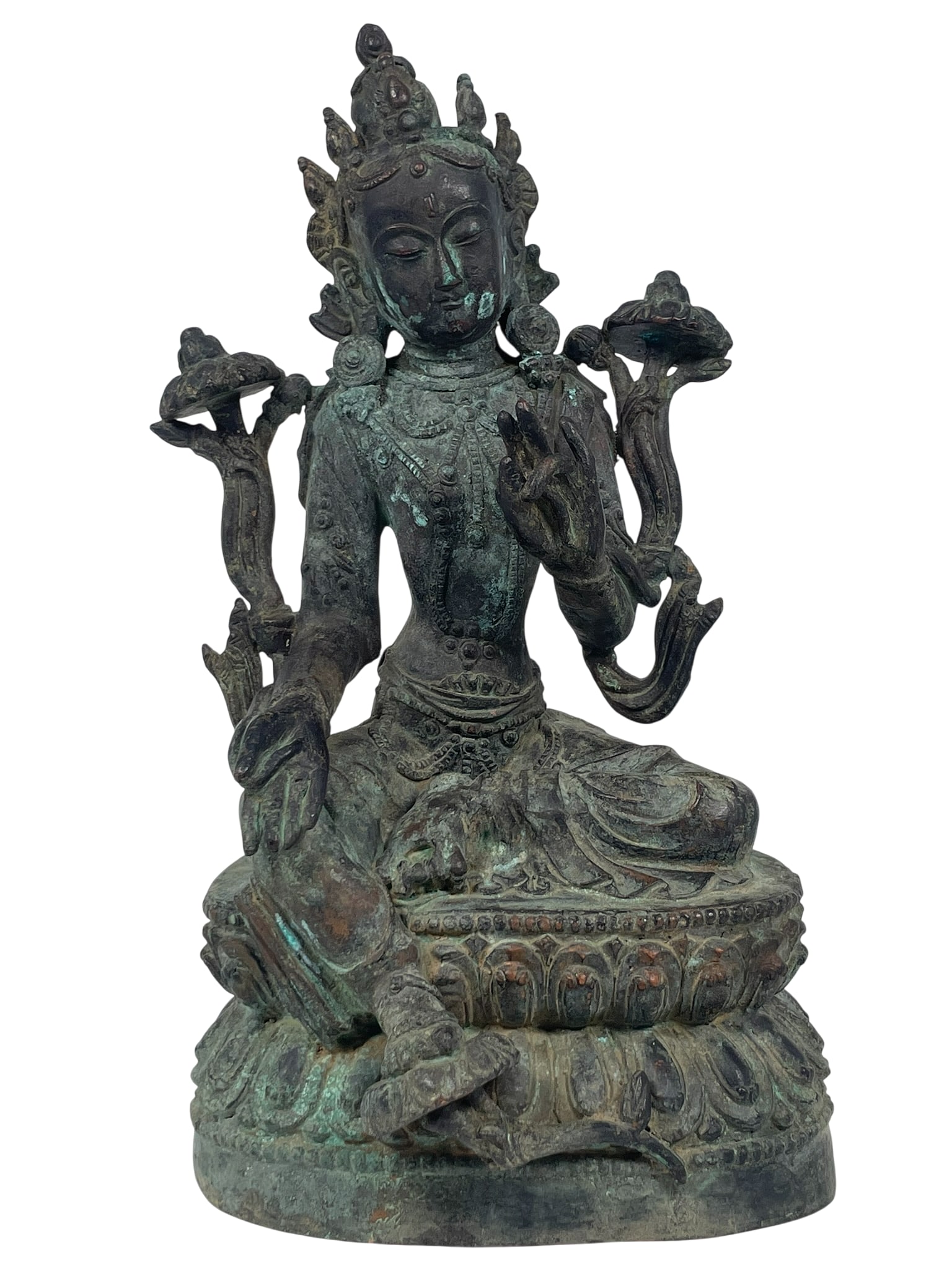 A Nepalese Bronze Figure of Green Tara: 11.1/2 in. high, 6.1/2 in. wide.