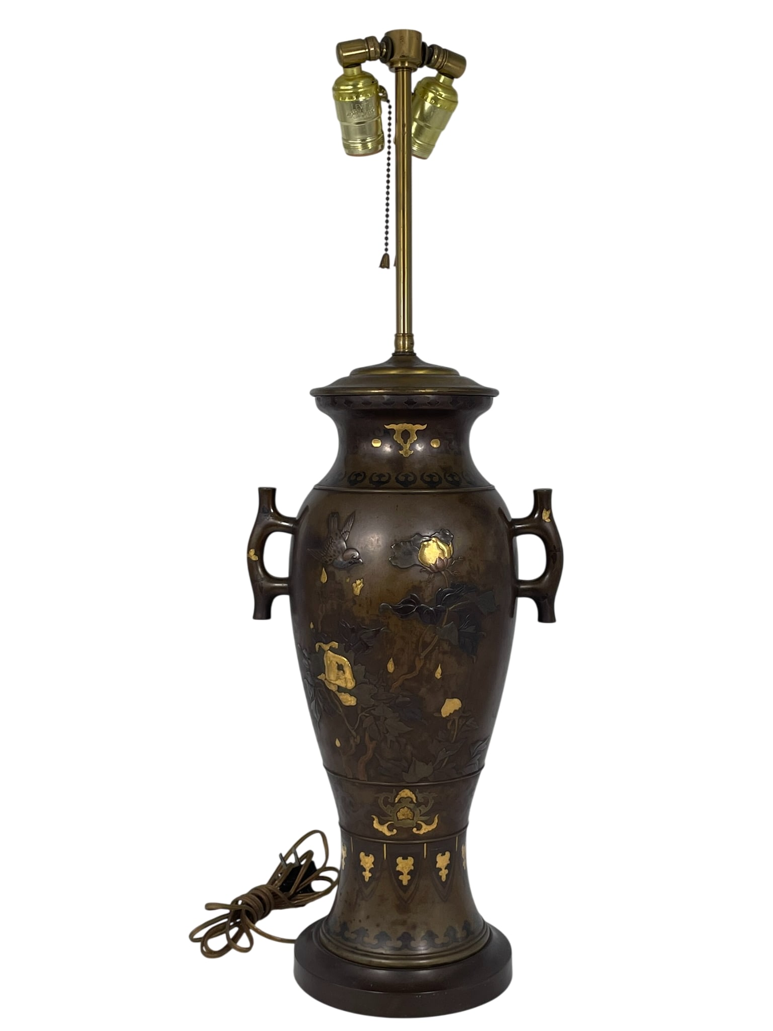 A Japanese Mixed Metal Vase: Mounted as a lamp. Vase 16 1/2" H, overall 32". Provenance: Property from the Litchfield Estate of Tracy Griswold.