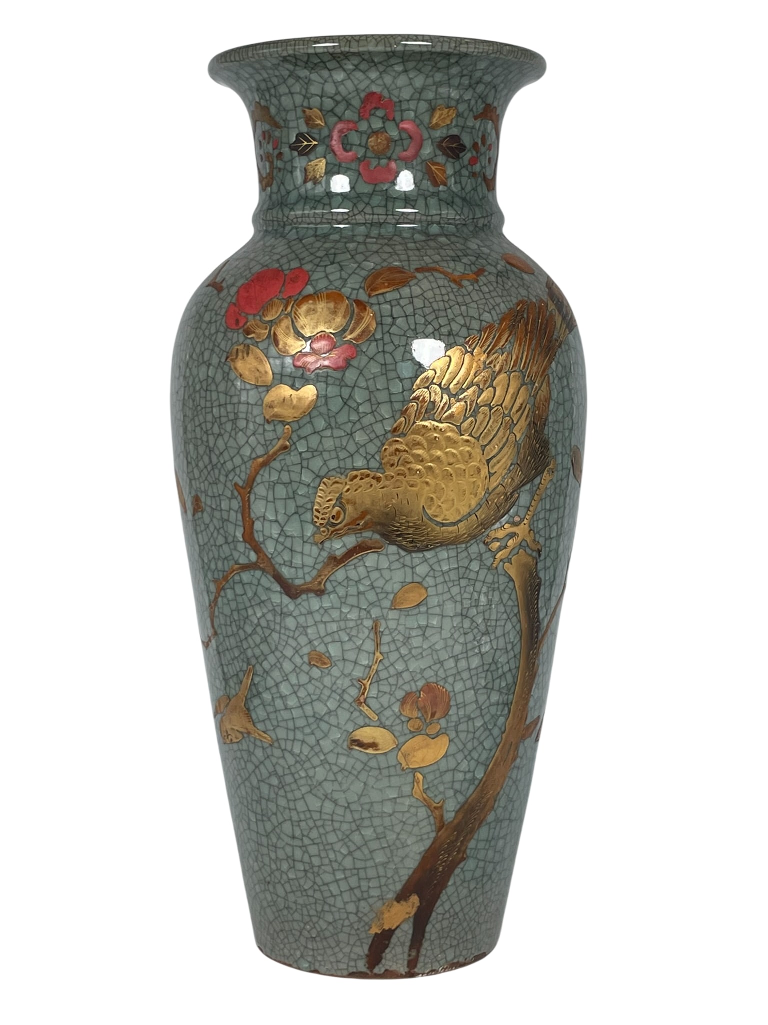 A Japanese Gilt-Decorated 'Bird and Flower' Porcelain Vase: 18.1/2 in. high, 8.1/2 in. wide.