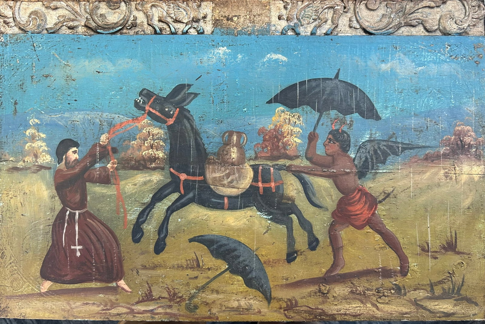 A Hand-Painted Wooden Panel: 19.1/2 in. x 13 in.