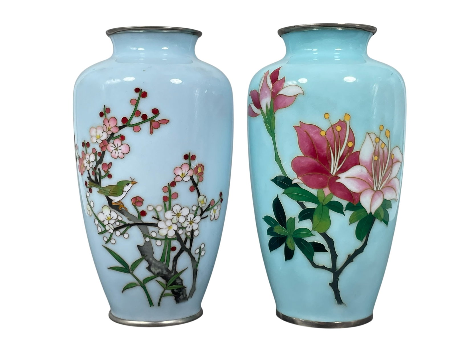 Two Japanese Cloisonne Vases: 7.1/8 in. high, 4 in. wide each.