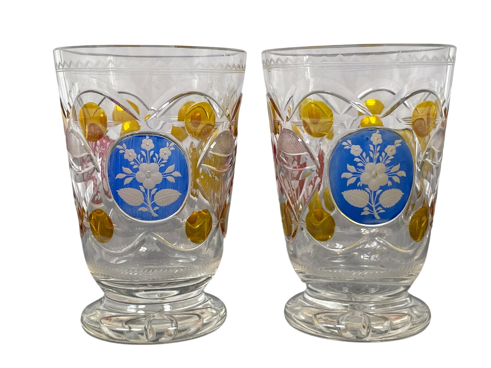 A Pair of Bohemian Style Cut Glass Goblet Cups: 4.5/8 in. high, 3 in. diam. each.