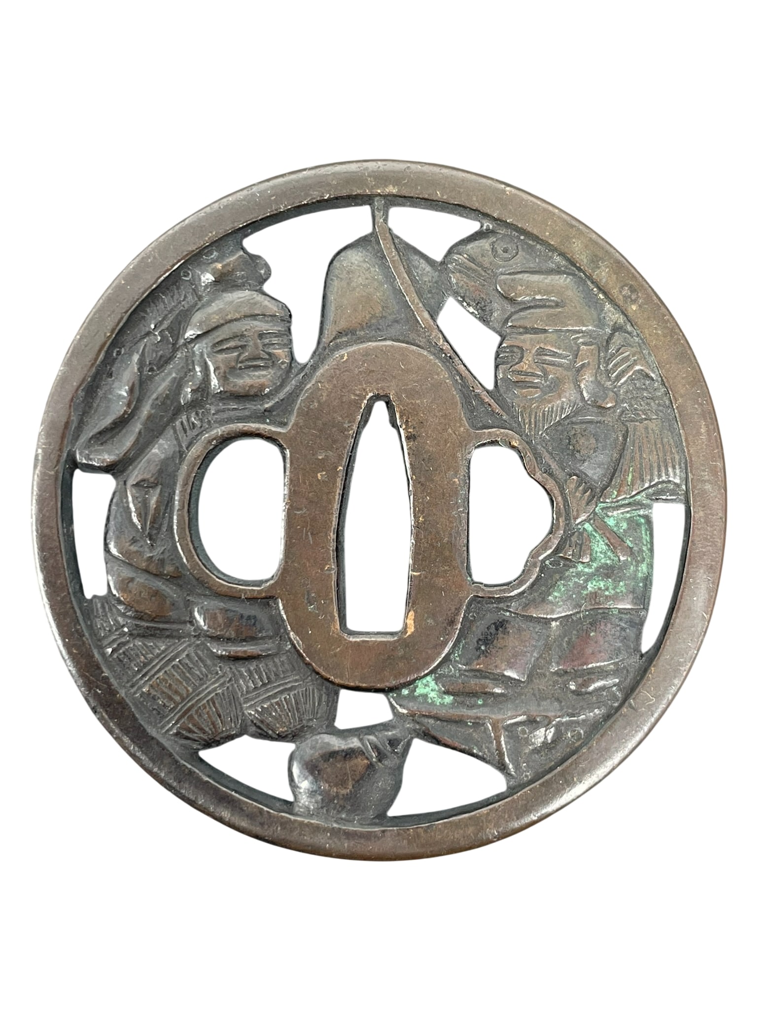 A Japanese Bronze Tsuba, a Signature Kinai: 3.1/8 in. diam.