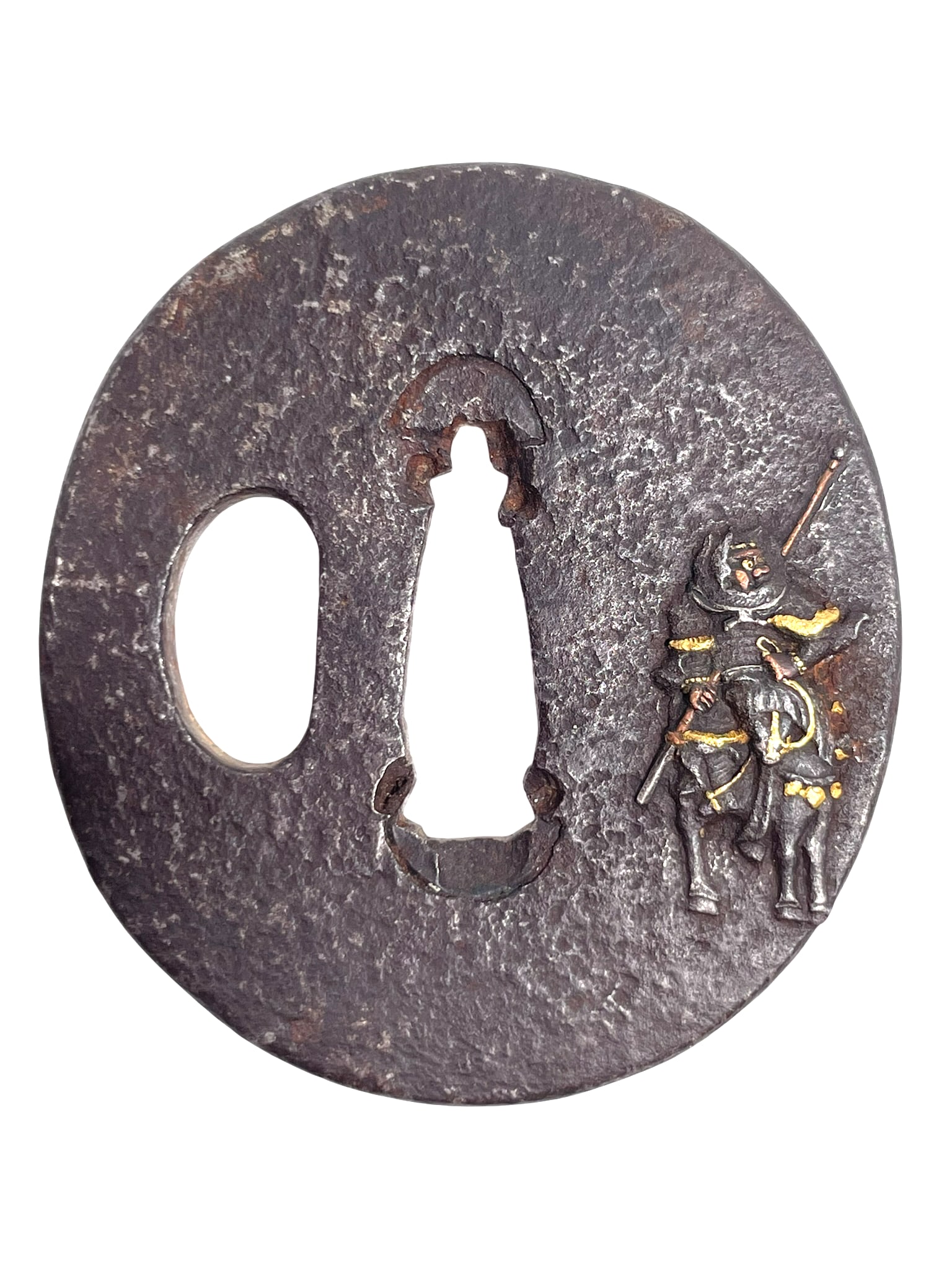 A Japanese Iron Tsuba: 2.1/2 in. long, 2.1/4 in. wide.