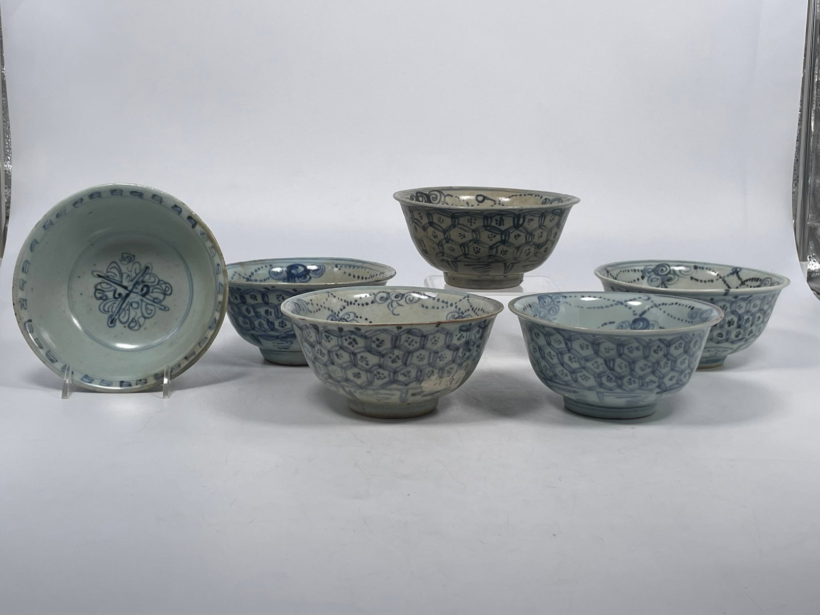 A Group of Six Chinese Blue and White Bowls, Ming Dynasty: 2.3/4 in. high, 6 in. diam. each. Provenance: From the renowned John Allen Tabor Collection. John Tabor (1917?1991), a U.S. Foreign Service officer with USAID, worked throughout Asia in the 1960s and 