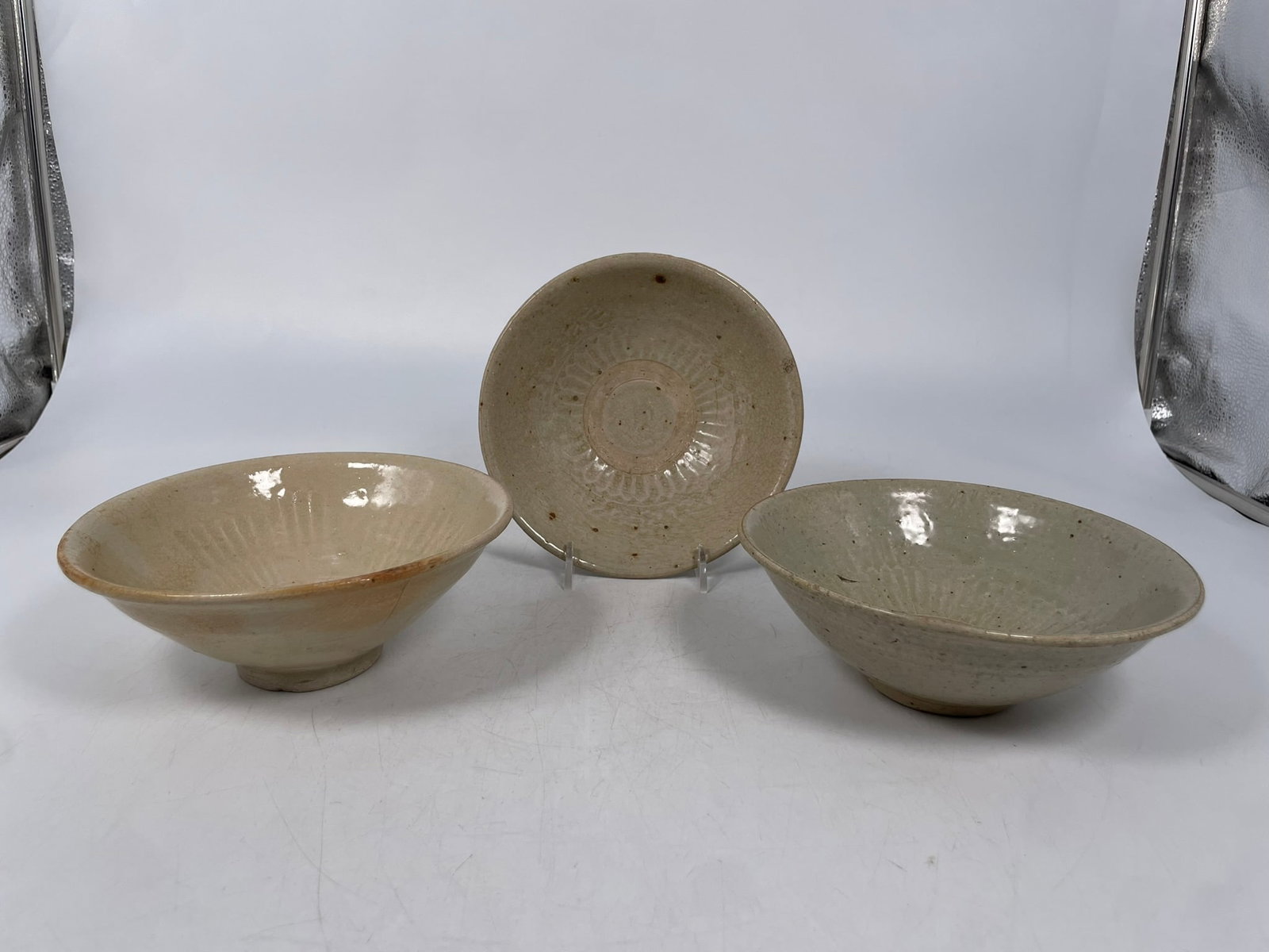 A Group of Three Chinese Celadon-Glazed Porcelain Conical Bowls, Probably Song Dynasty (1 of 13)