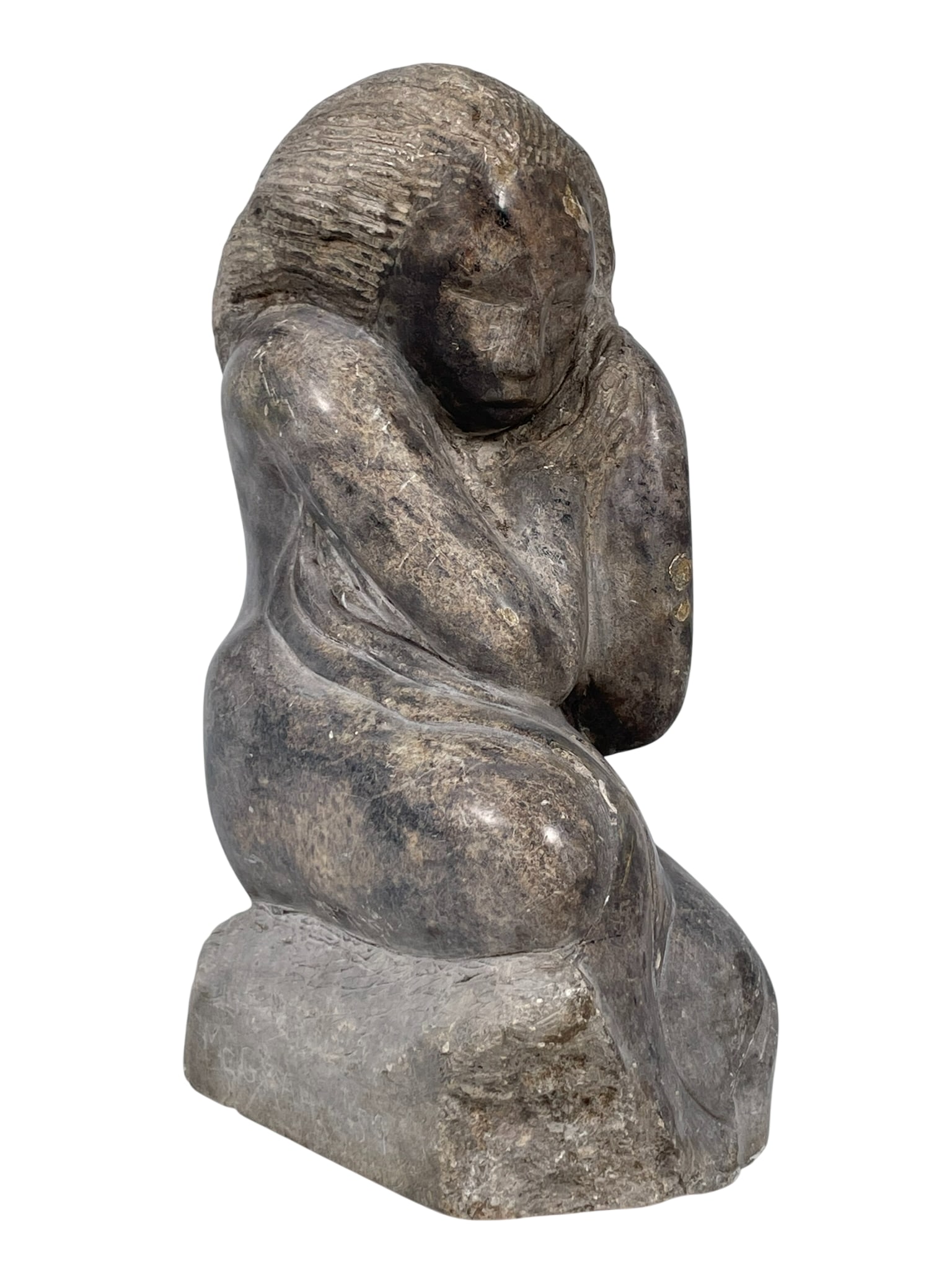 A Carved Stone Female Figure: 12.1/2 in. high, 7 in. wide. A Private Collection of a Retiring University Professor.