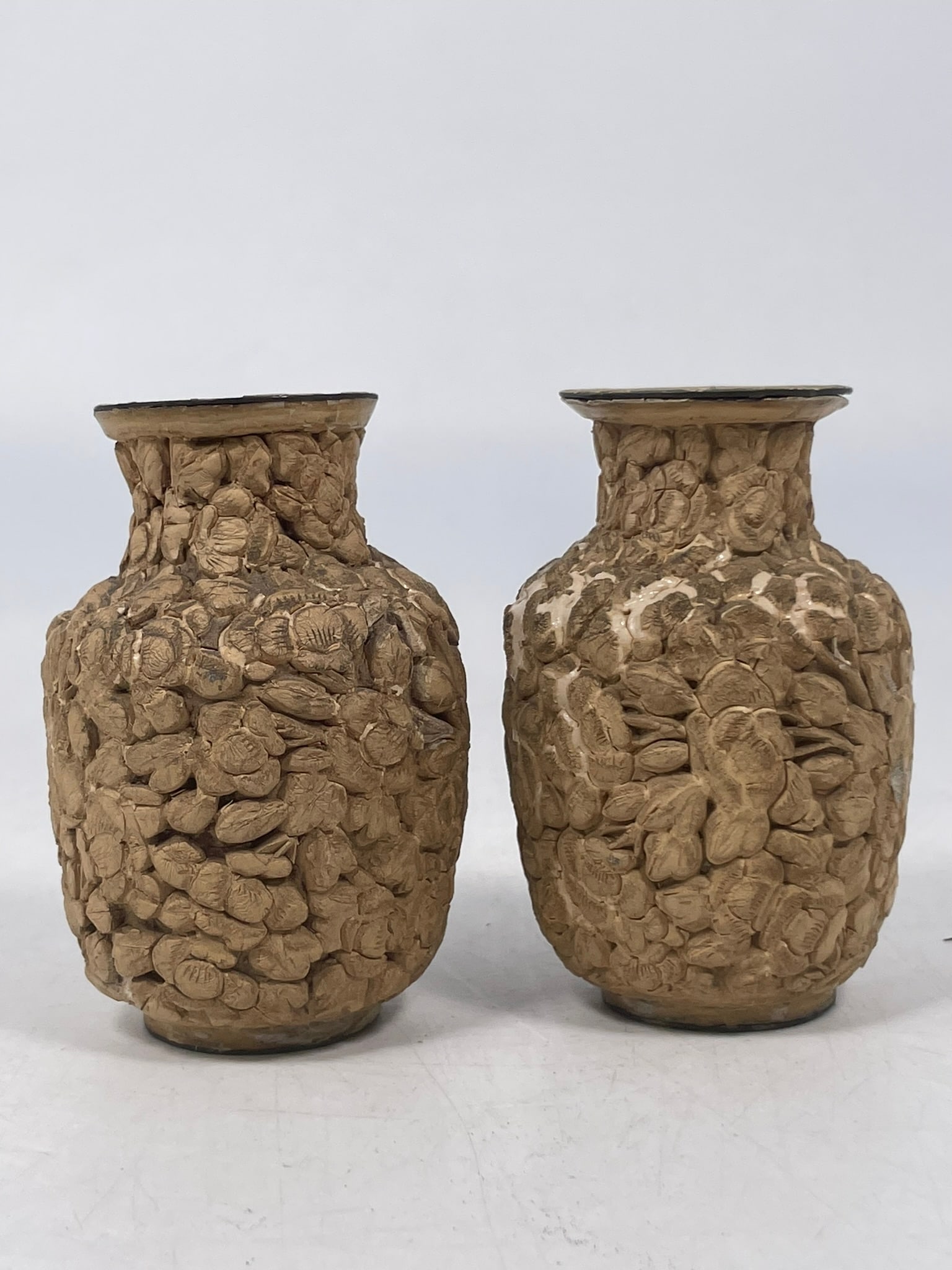 A Pair of Chinese Miniature Carved 'Flowers' Pottery Vases (1 of 10)