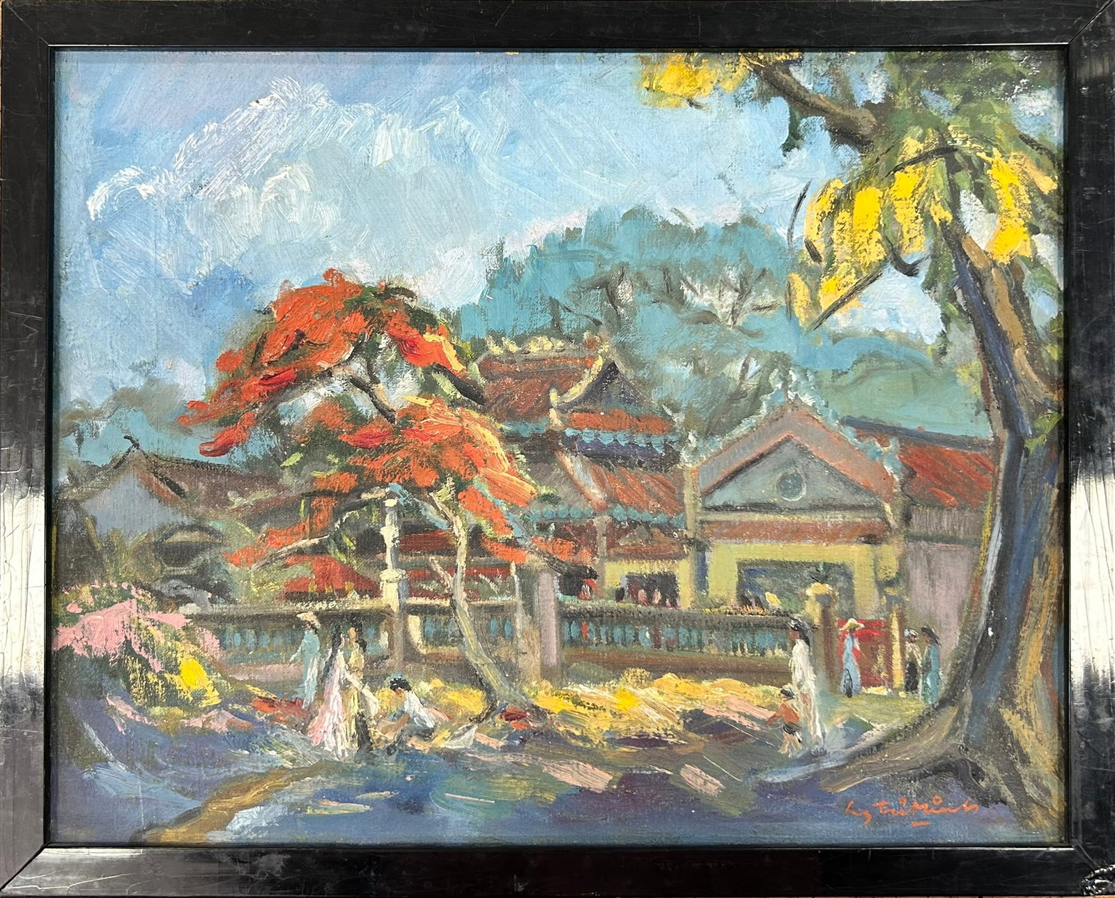 Lynda Trouve Drouot Provenance: A Vietnamese Painting 'Young Women at the Pagoda', Nguyen Tri Minh (1 of 9)