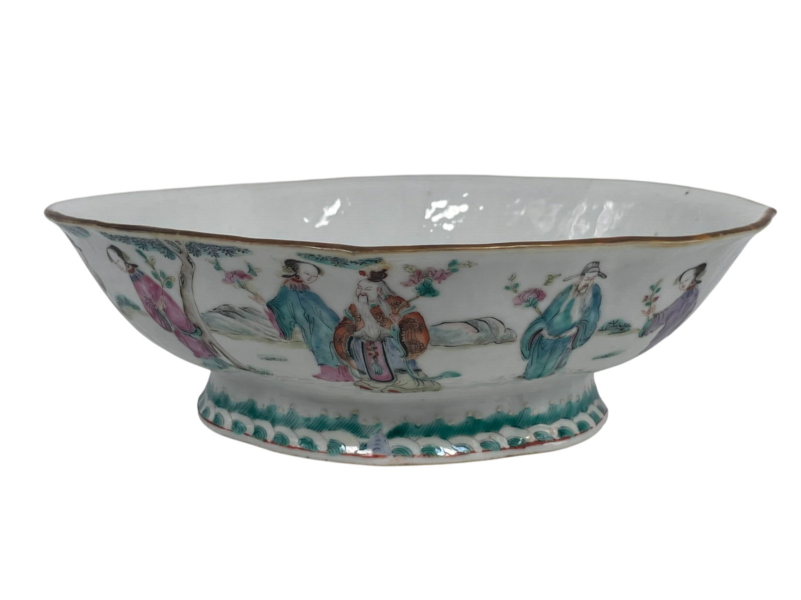 A Chinese Famille Rose 'Figural' Porcelain Oval Bowl: 3.1/4 in. high, 10.1/4 in. wide.