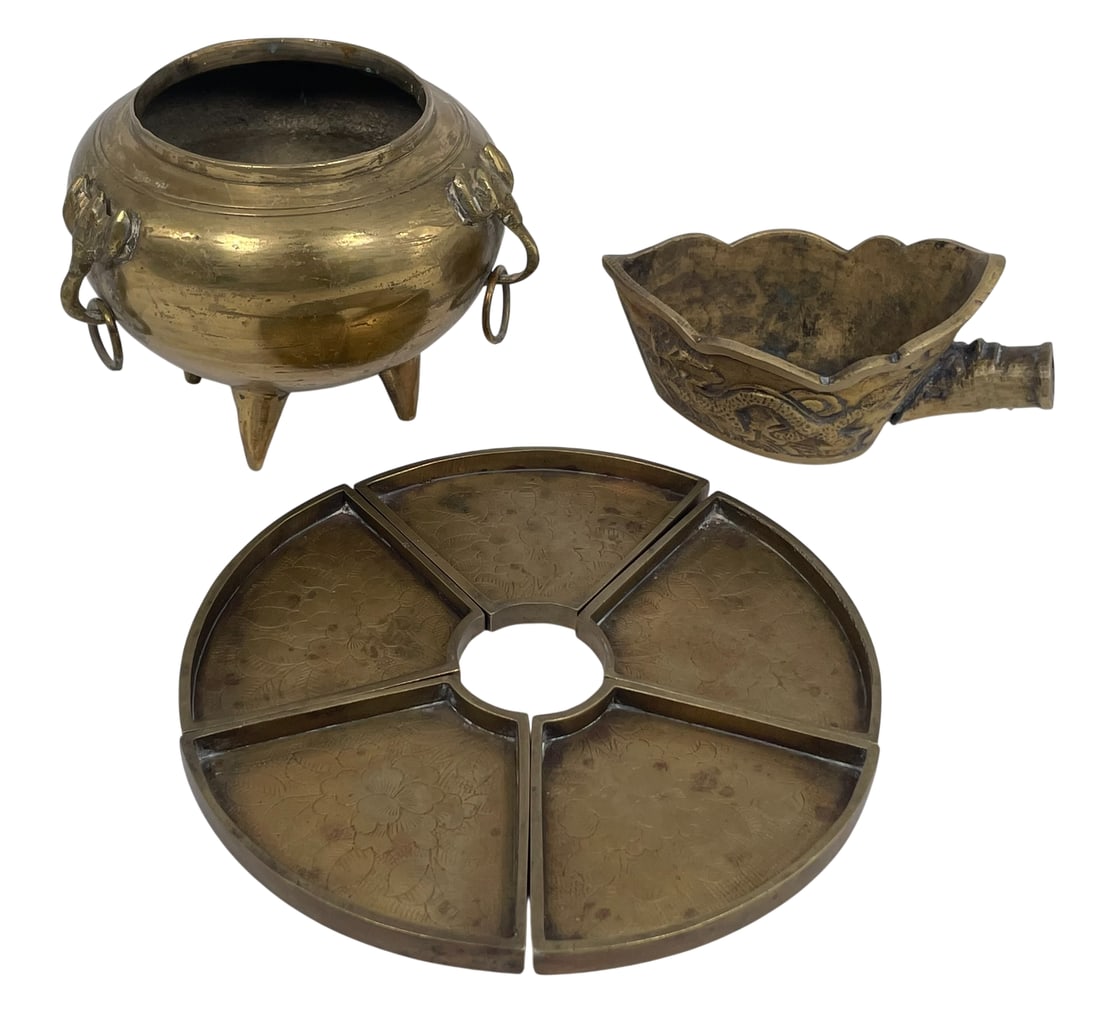 A Group of Three Chinese Brass Table Objects (1 of 16)