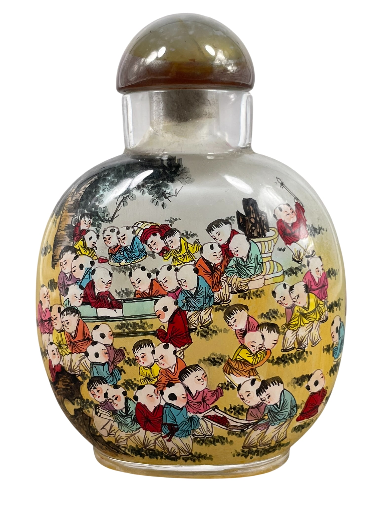A Chinese Inside-Paint 'Hundred Boys' Glass Snuff Bottle: 3.1/4 in. high, 2.3/8 in. wide.