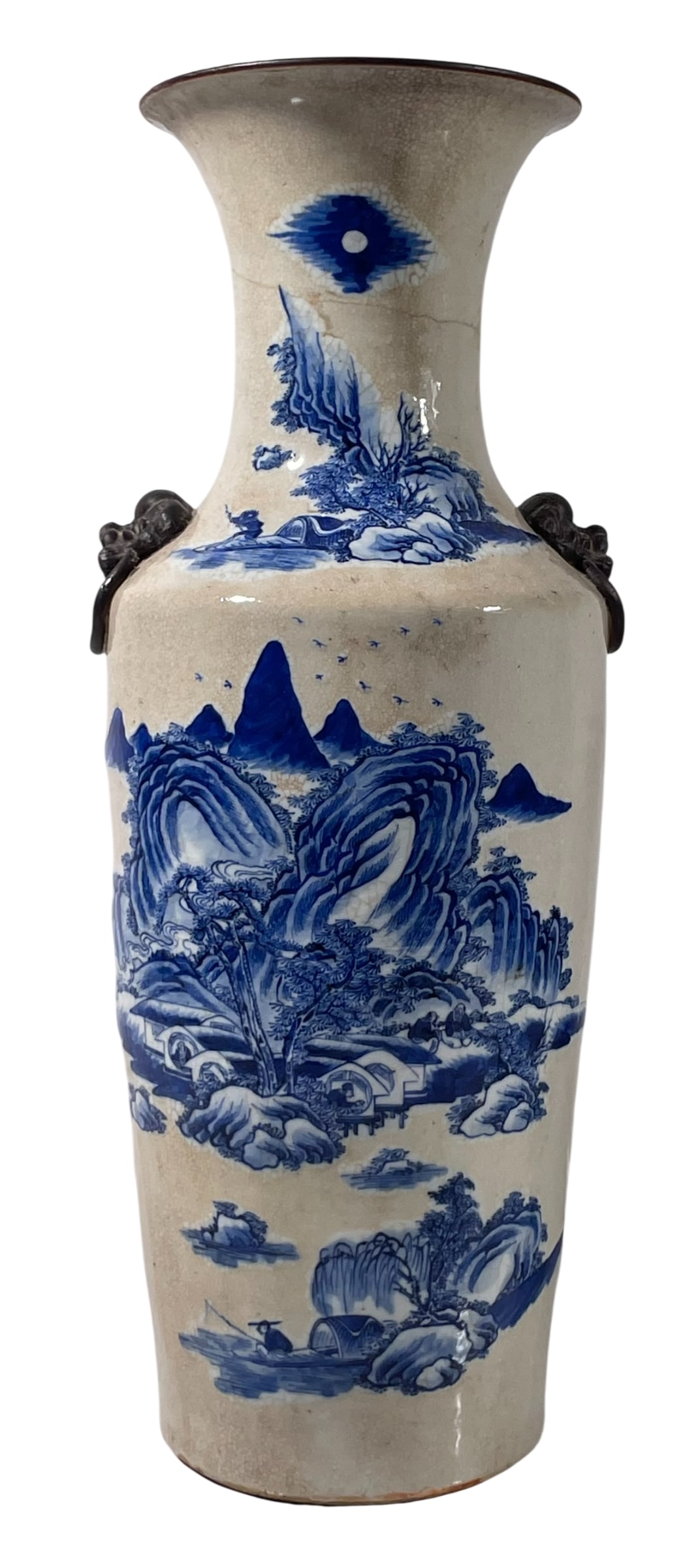 A Chinese Large Underglaze-Blue Decorated Crackle-Glazed Porcelain Vase (1 of 16)