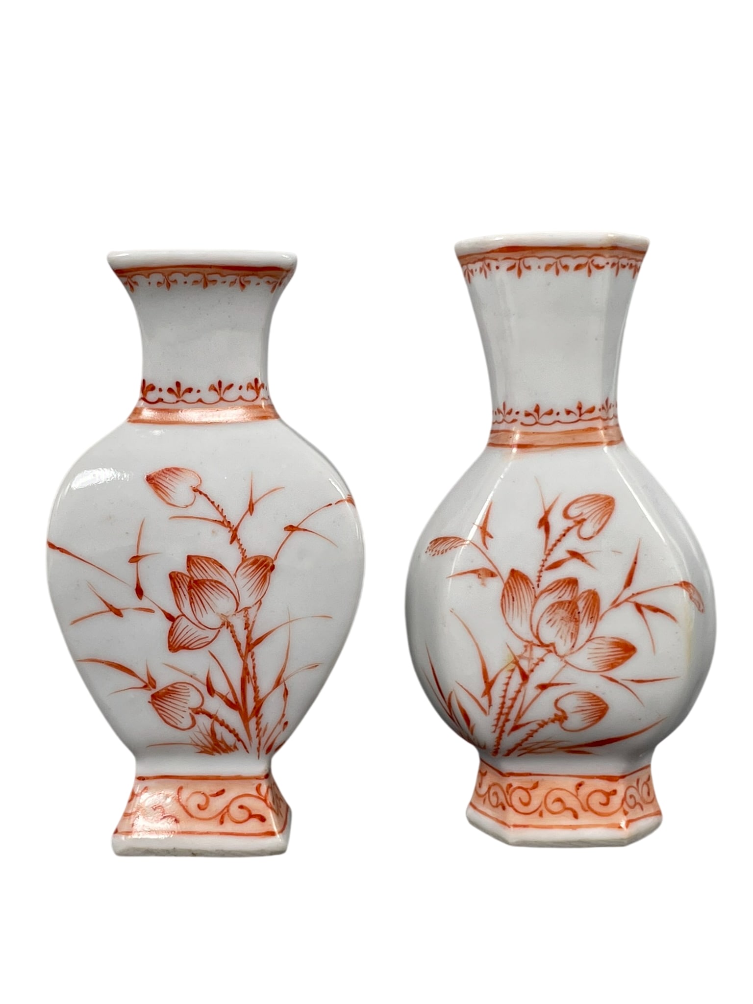 A Pair of Chinese Small Iron-Red-Decorated 'Lotus' Vases (1 of 9)