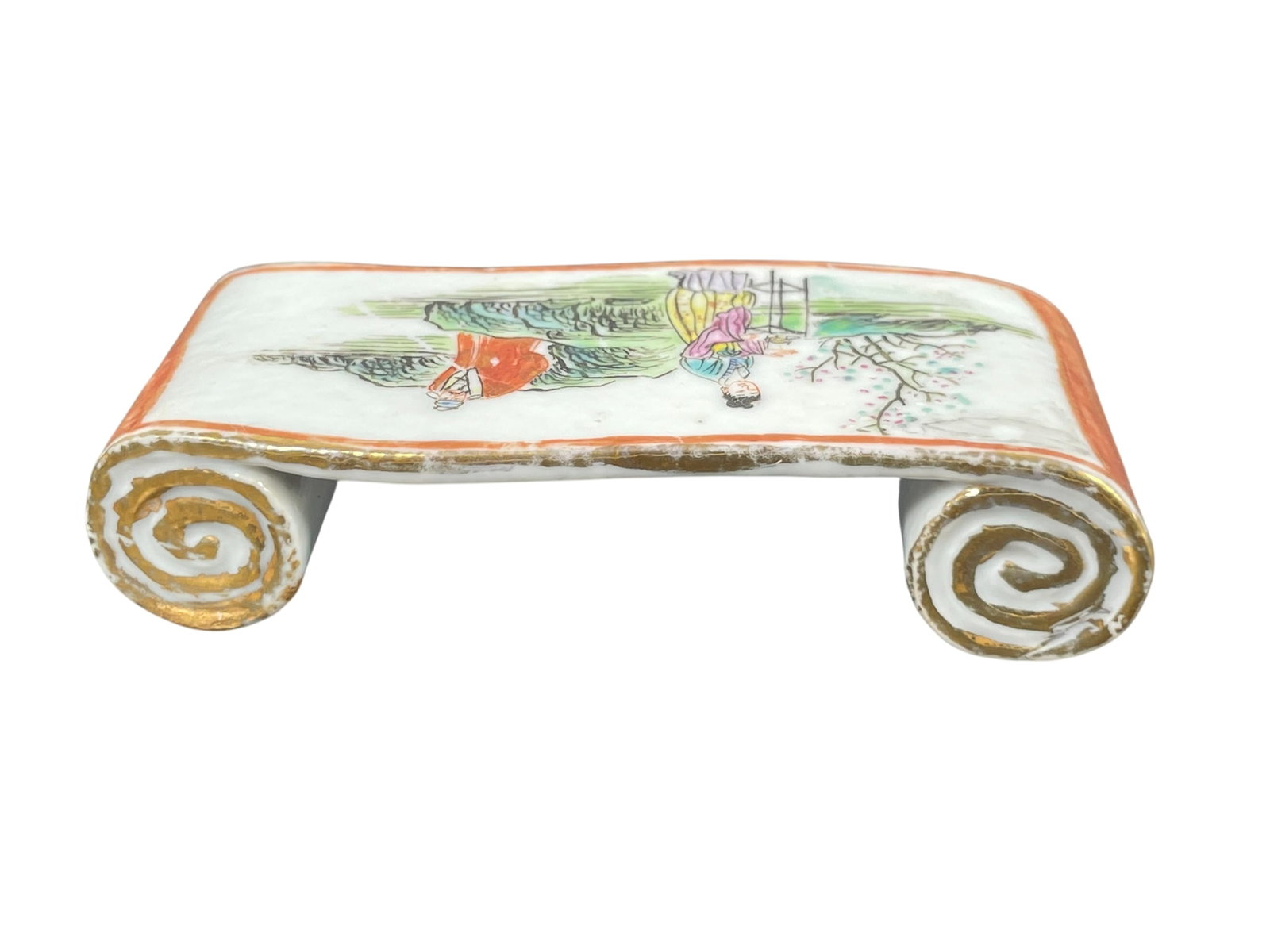 A Chinese Famille Rose 'Figural' Porcelain Brush Rest (1 of 10)