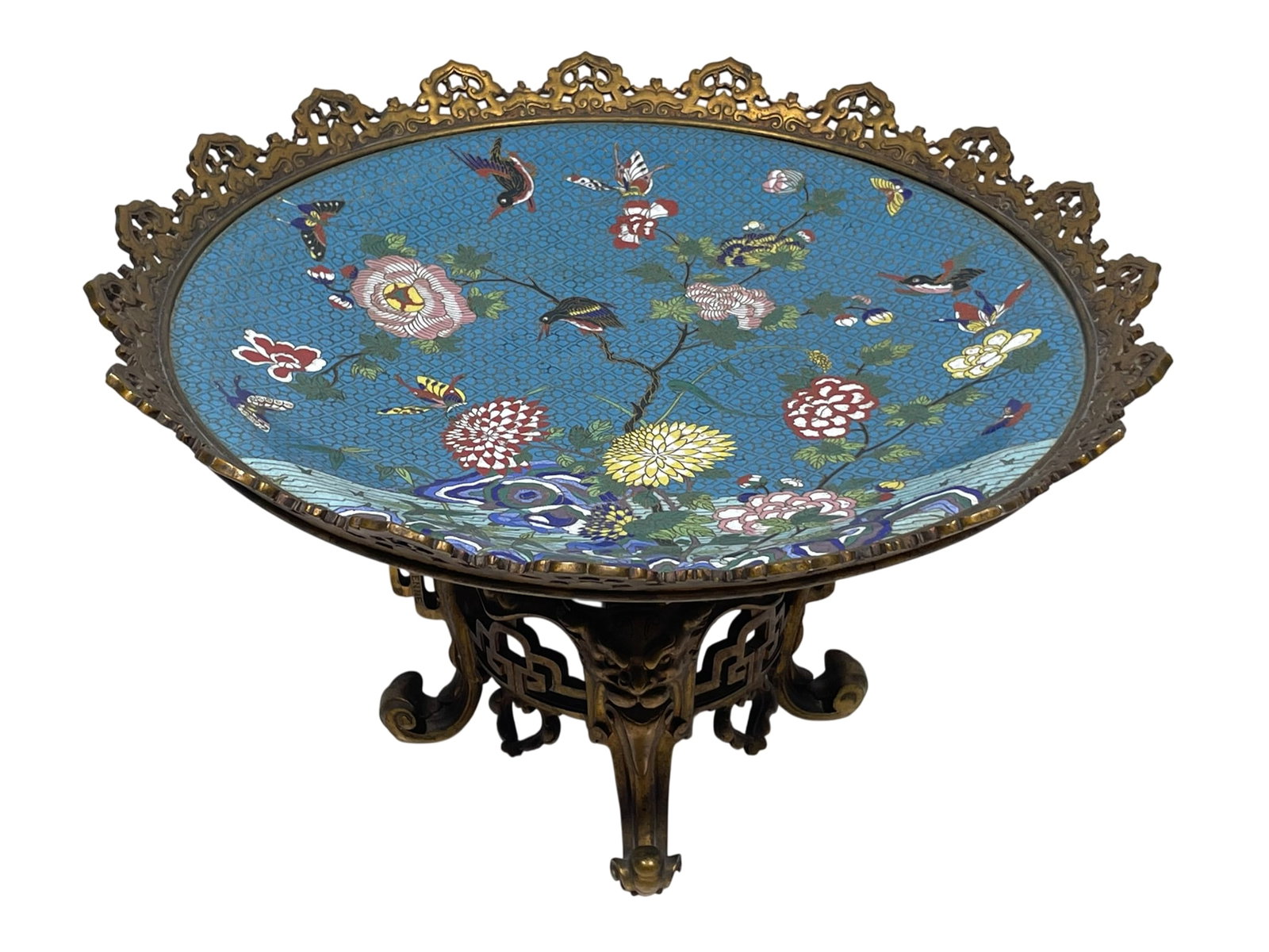 A Chinese Cloisonne Enamel and Bronze Centerpiece: 10.3/4 in. high, 18.1/2 in. diam.