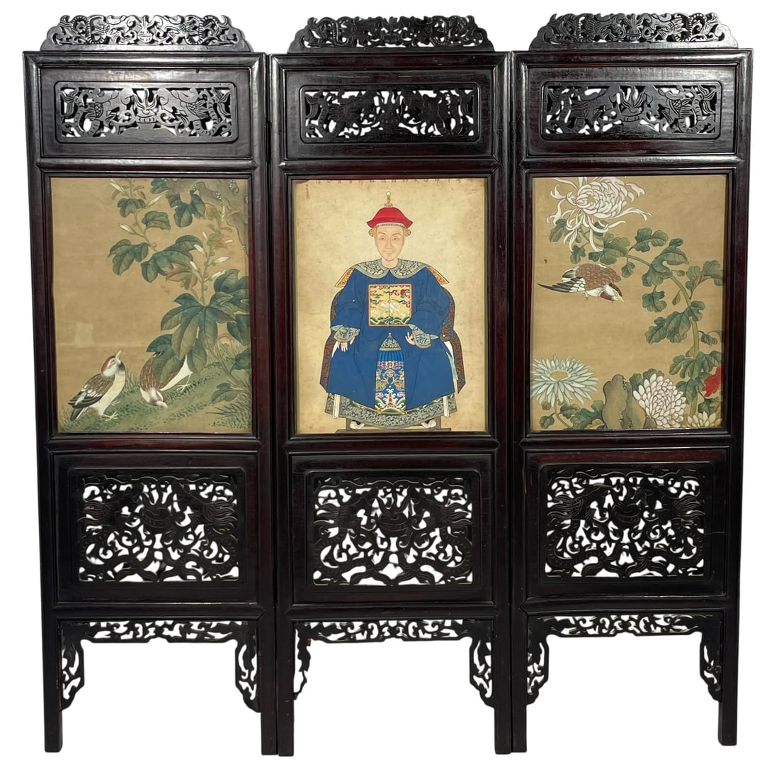 A Chinese Hongmu Three-Panel Screen (1 of 14)