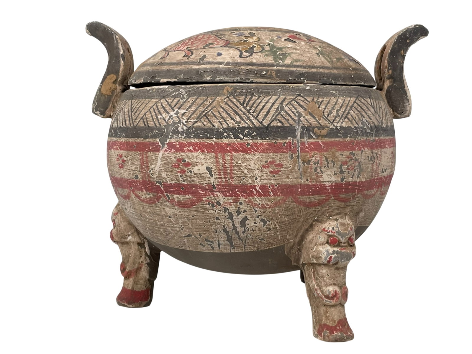 A Chinese Painted Pottery Ding-Form Tripod Vessel and Cover, Probably Han Dynasty (1 of 13)