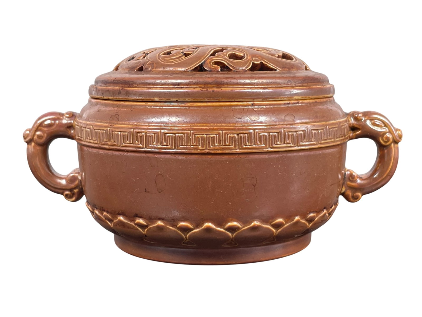 A Chinese Cafe-au-Lait Glazed Porcelain Censer and Cover (1 of 9)