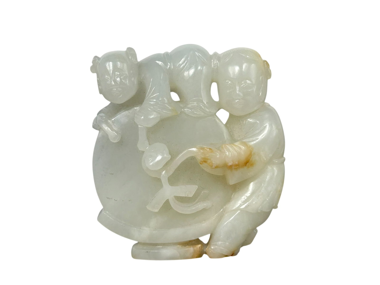 A Chinese Carved White and Russet Jade Figural Group of Boys: 2.7/8 in. high, 2.1/2 in. wide.