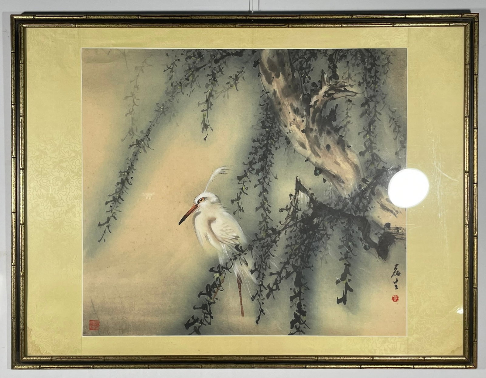 A Chinese Painting of Egret, Huang Leisheng: Watercolor on paper, signed by the artist to the bottom right with one seal, and another seal to the bottom left. Huang Leisheng (1928-2011), born in Taishan, Guangdong. He started studying painting w